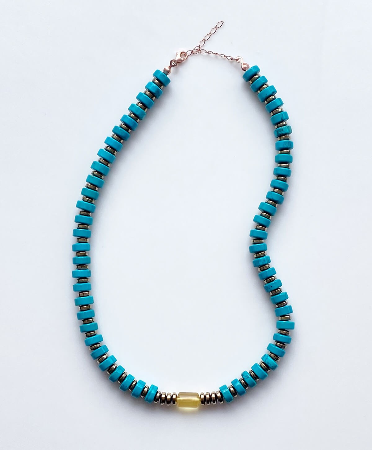 Turkuaz Hematit Taşlı Limon Rengi Kehribar Kolye