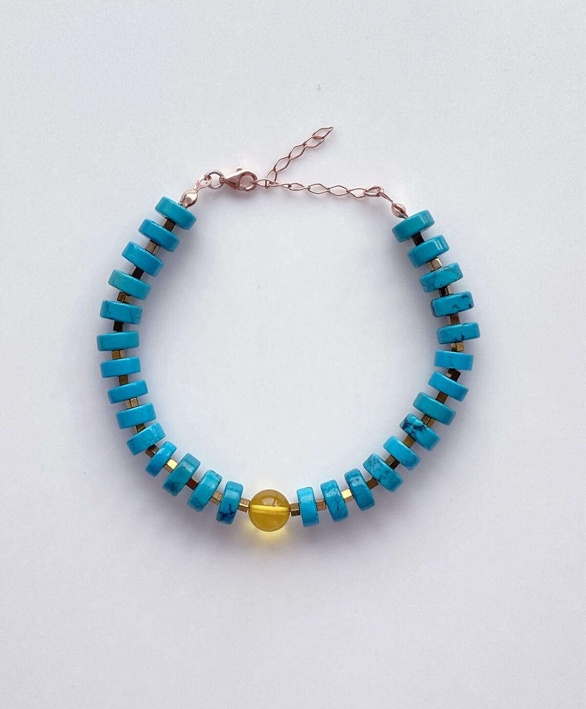 Turkuaz Taşı Bal Rengi Kehribar Bileklik