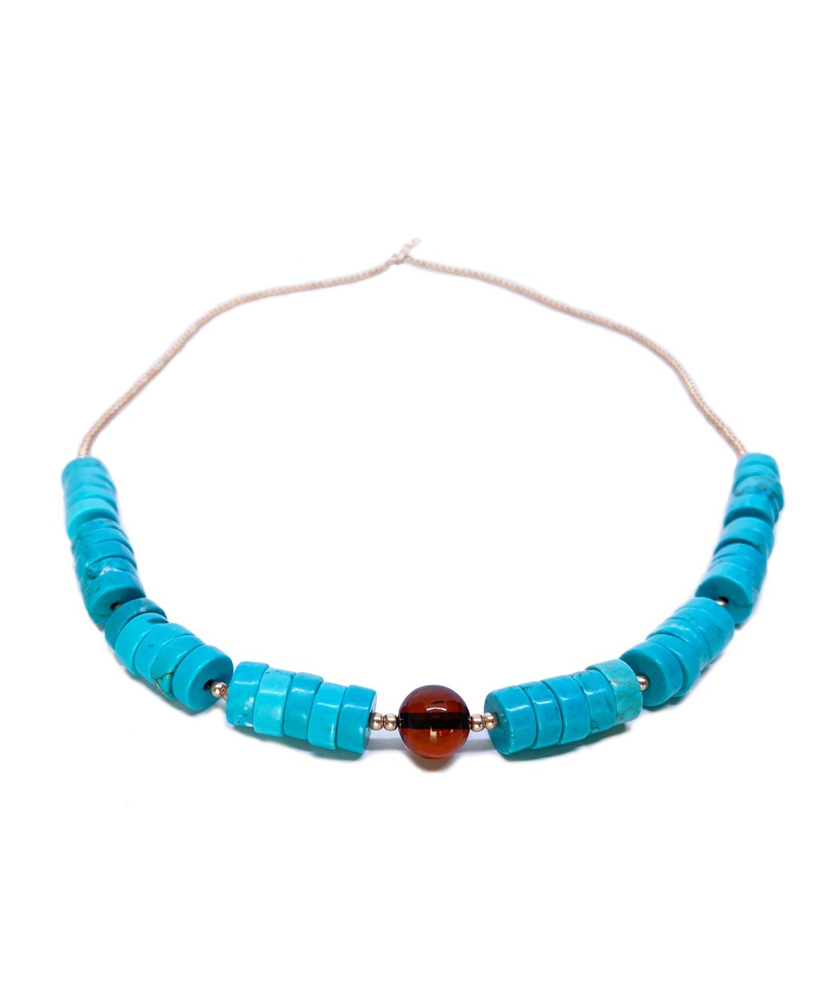 Turkuaz Taşlı Gümüş Zincirli Karamel Rengi Anne Kehribar Kolye