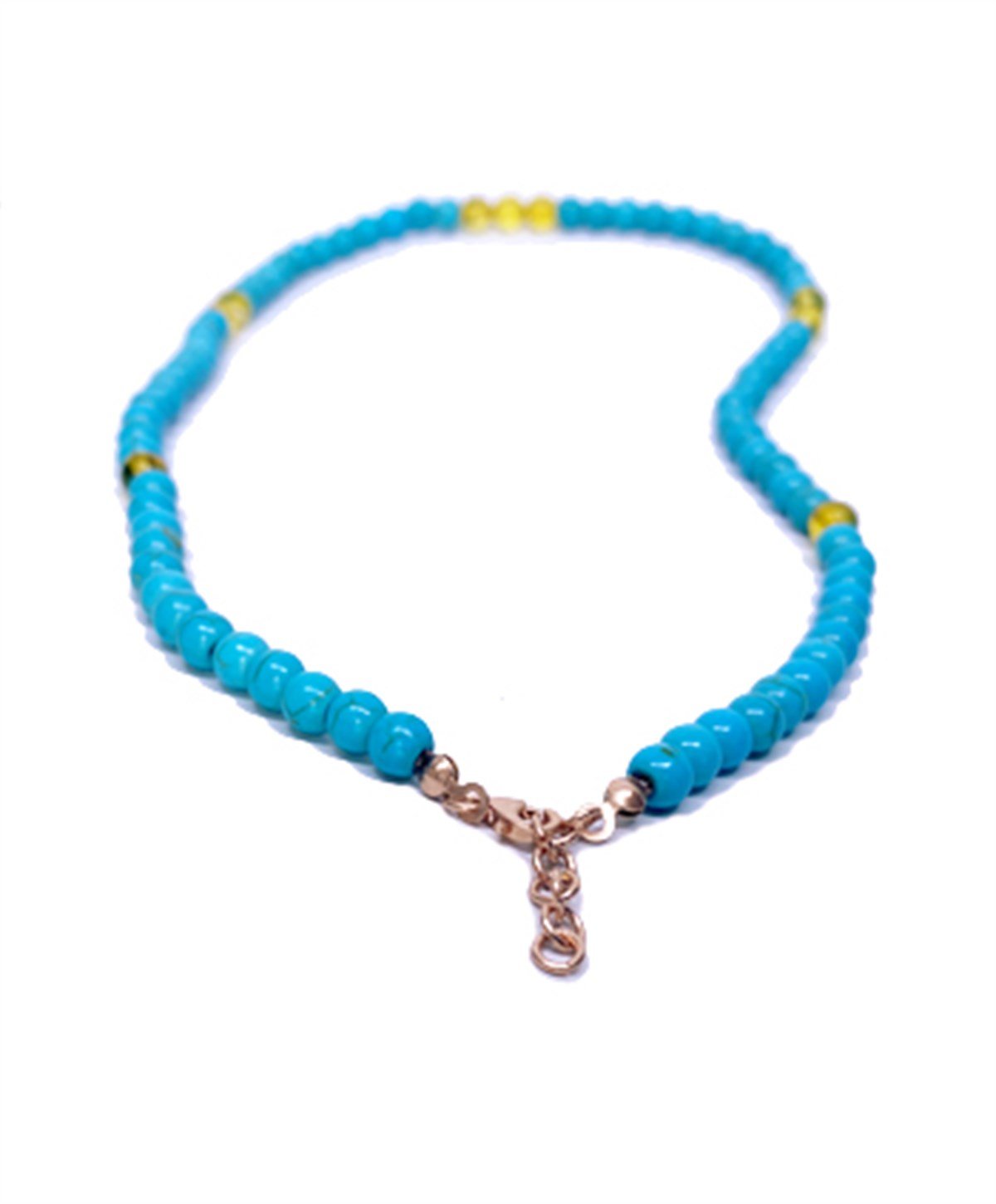Turkuaz Taşlı Gümüş Zincirlik Bal Rengi Kehribar Kolye