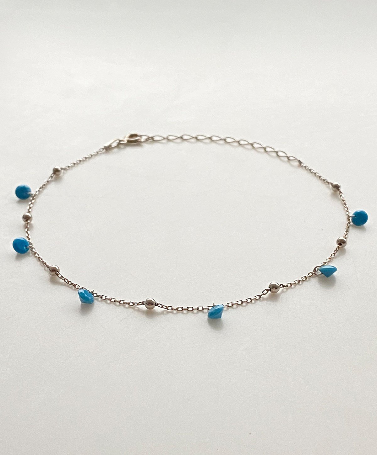 Turkuaz Yuvarlak Taşlı Top Detaylı Gümüş Halhal