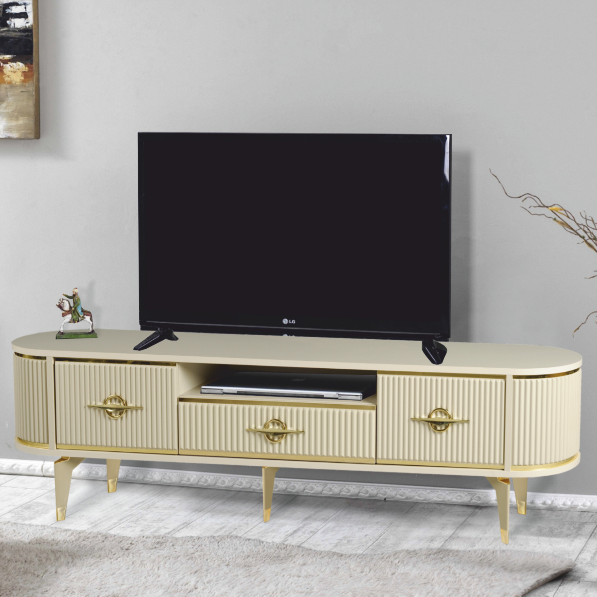 Lina TV Sehpası - Cappuccino - Gold