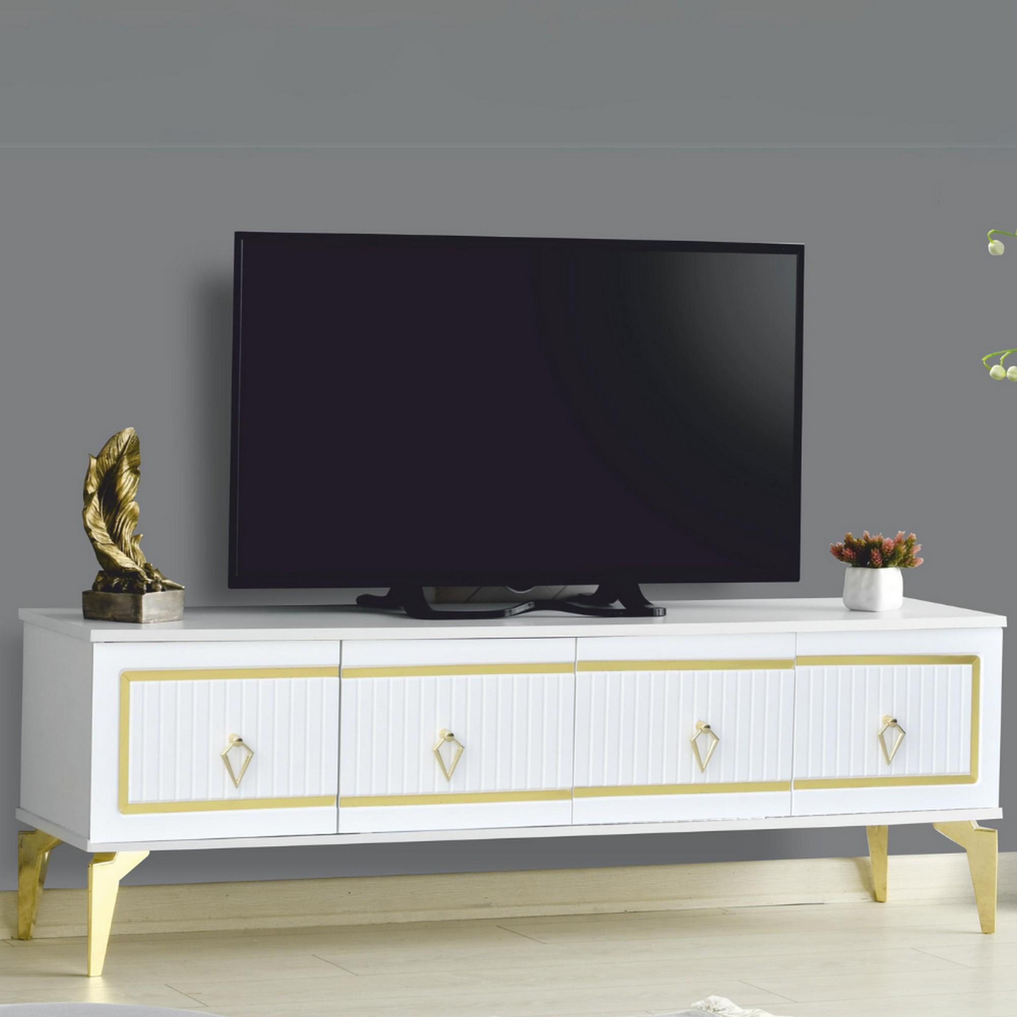 Vina TV  Sehpası - Beyaz - Gold