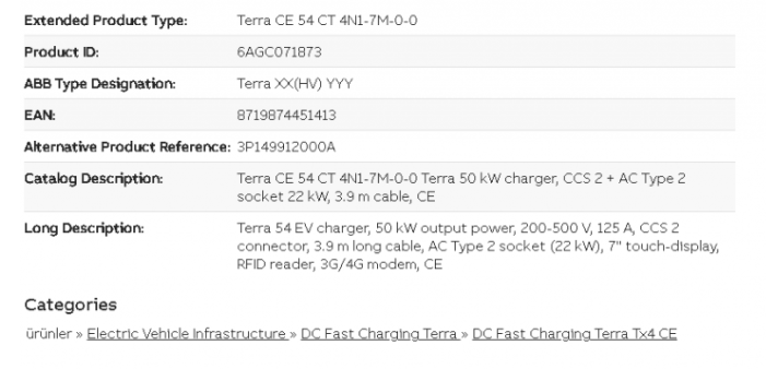 ABB Terra 54 kw DC Elektrikli Araç Hızlı Şarj İstasyonu