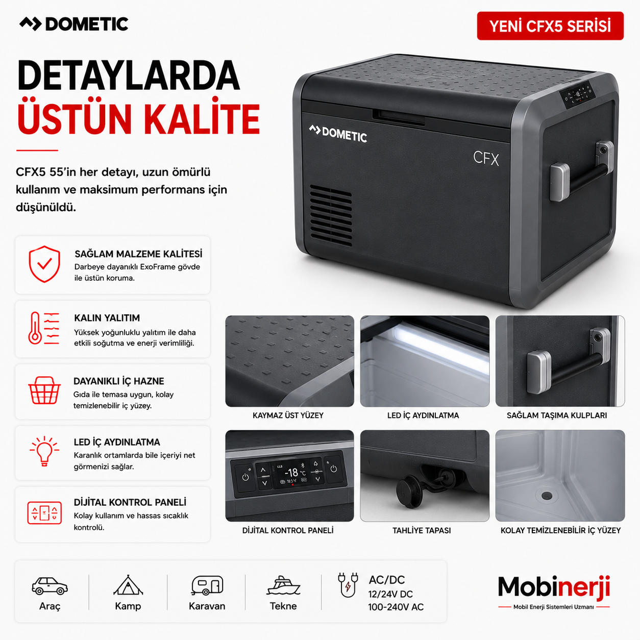 Dometic CFX5 55 teknik özellikleri, kapasite ve güç bilgileri