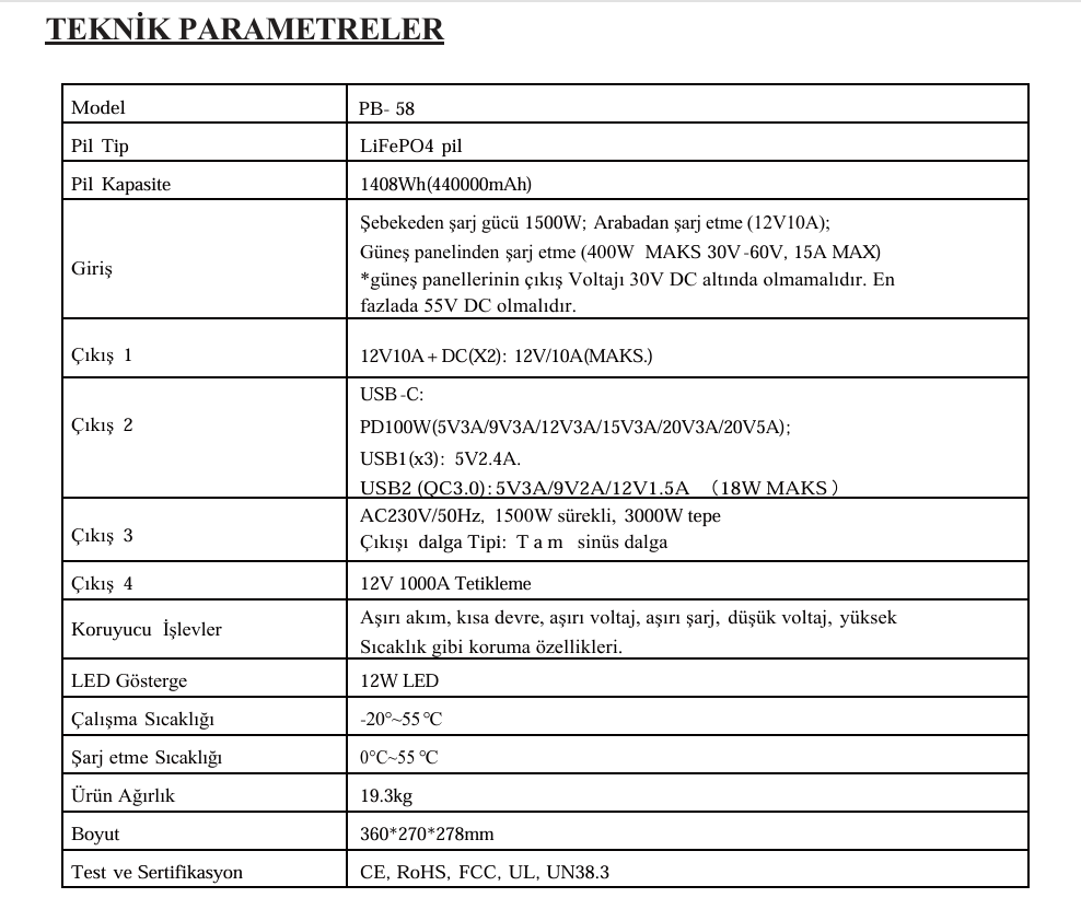 HIZLI ŞARJ Mobinerji 1500W Taşınabilir Güç Kaynağı