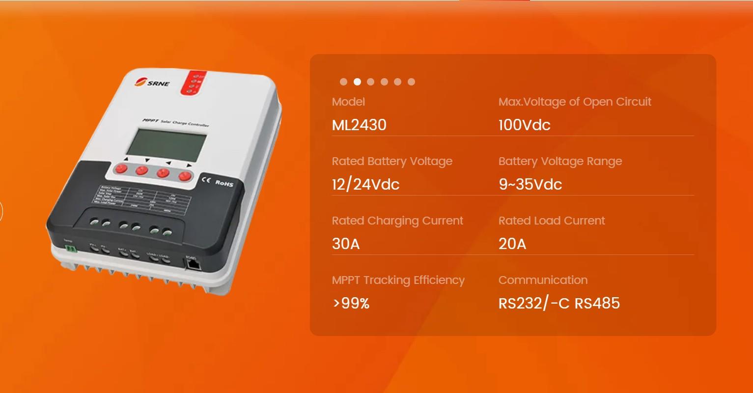 SRNE 30Amper MPPT Şarj Cihazı 12/24V Solar Şarj Kontrol Cihazı 