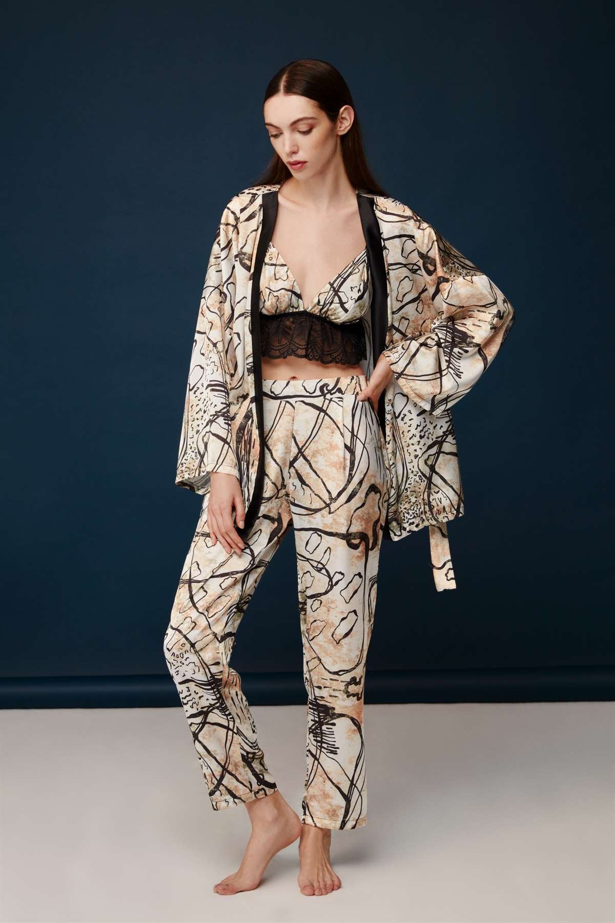 Bonnie&Clyde - Kadın Baskılı Saten 3 lü Takımı  - B&C.01.30021.23Y 548