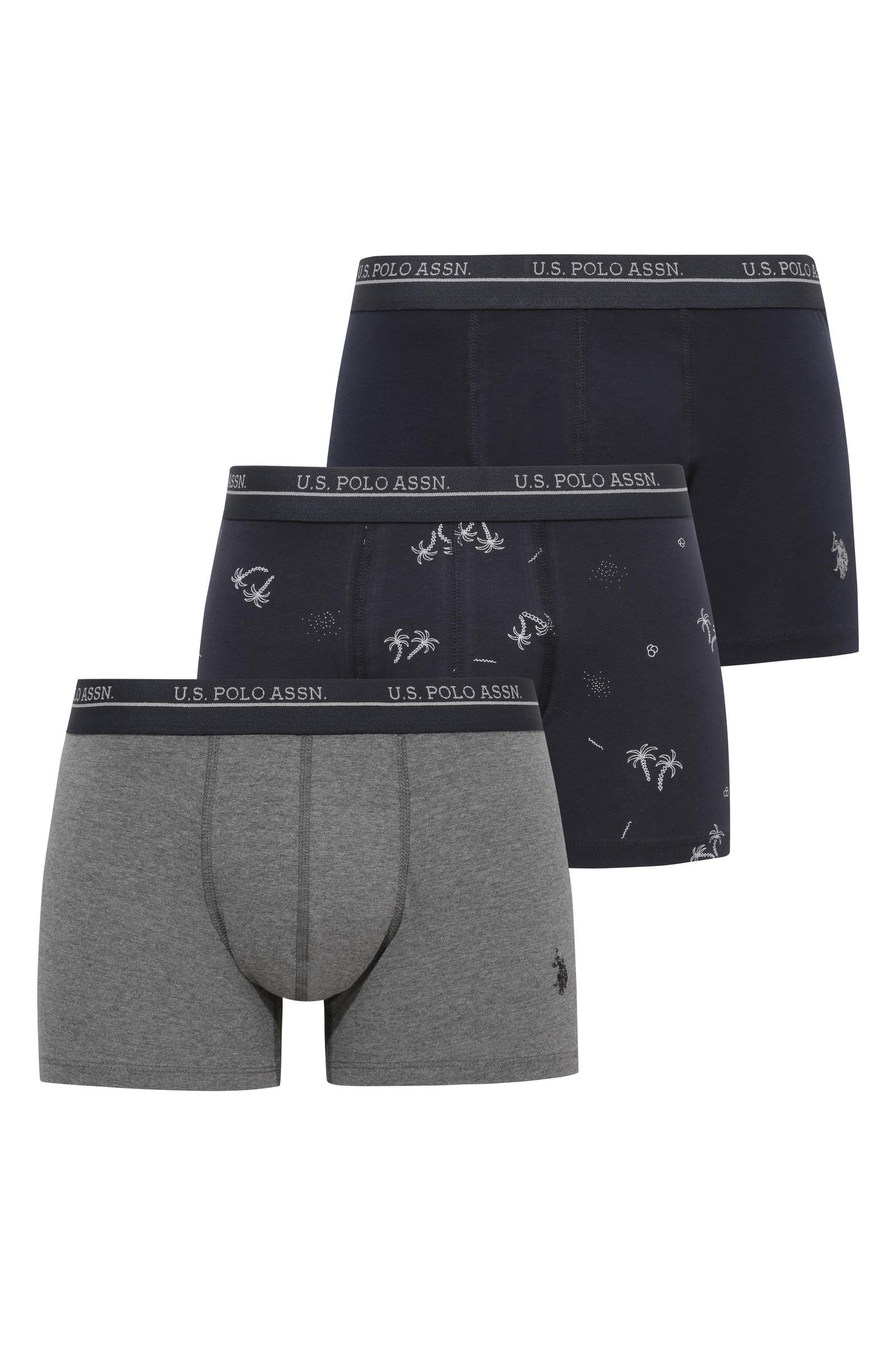U.S. Polo Assn.  Erkek 200 Lacivert-Antrasit Melanj - Lacivert 3 lü Boxer  - US.01.80536.INT 206