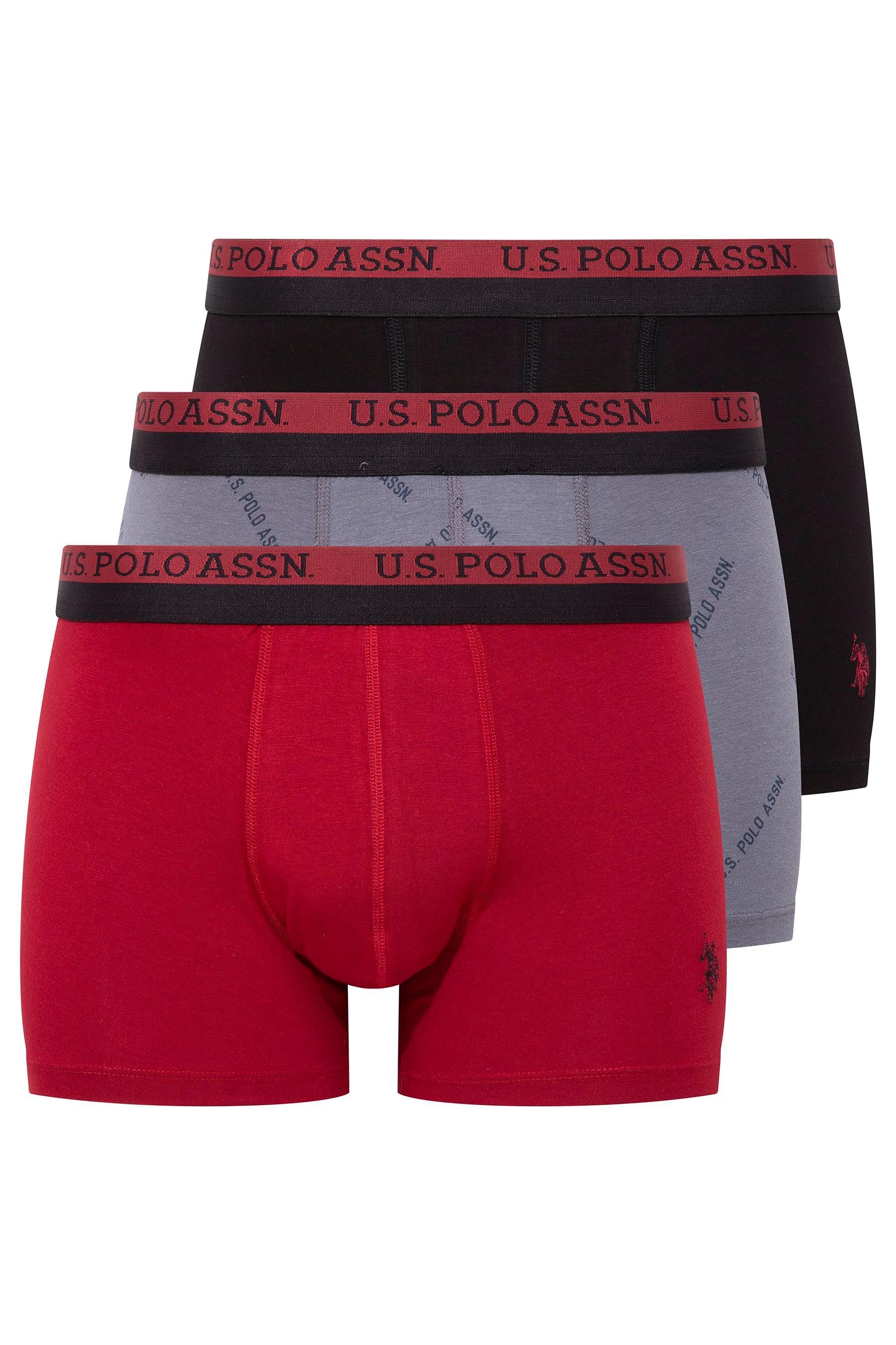 U.S. POLO ASSN. Erkek Baskılı-Bordo-Siyah 3 lü Boxer  - US.01.80522 560