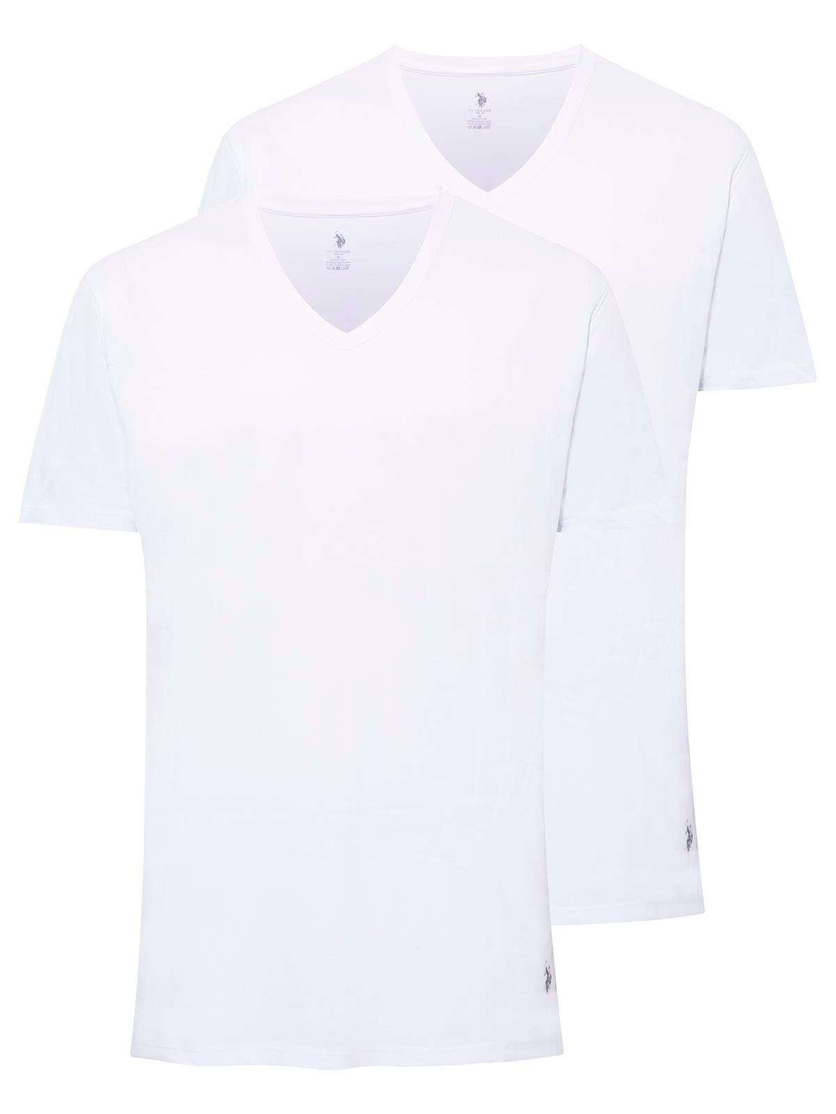 U.S. Polo Assn. Erkek Beyaz 2 li V Yaka T-shırt  - US.01.90001 120