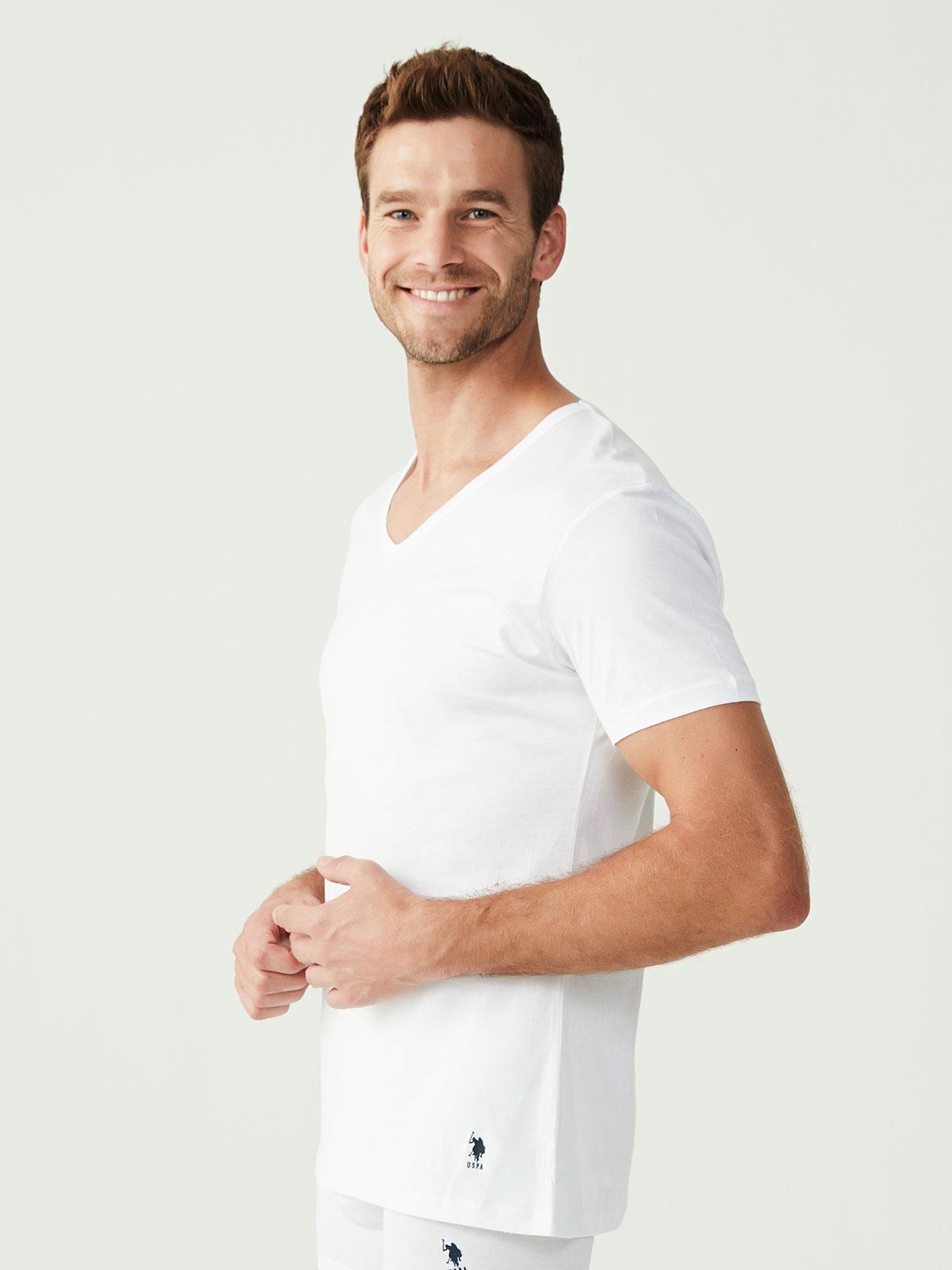 U.S. Polo Assn. Erkek Beyaz 2 li V Yaka T-shırt  - US.01.90001 120