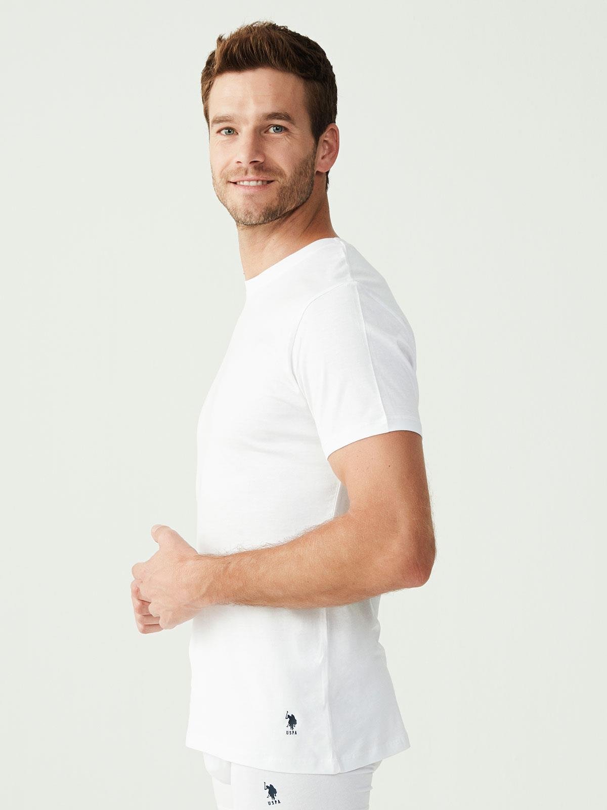 U.S. Polo Assn. Erkek Beyaz 2 li Yuvarlak Yaka T-shırt  - US.01.90002 120