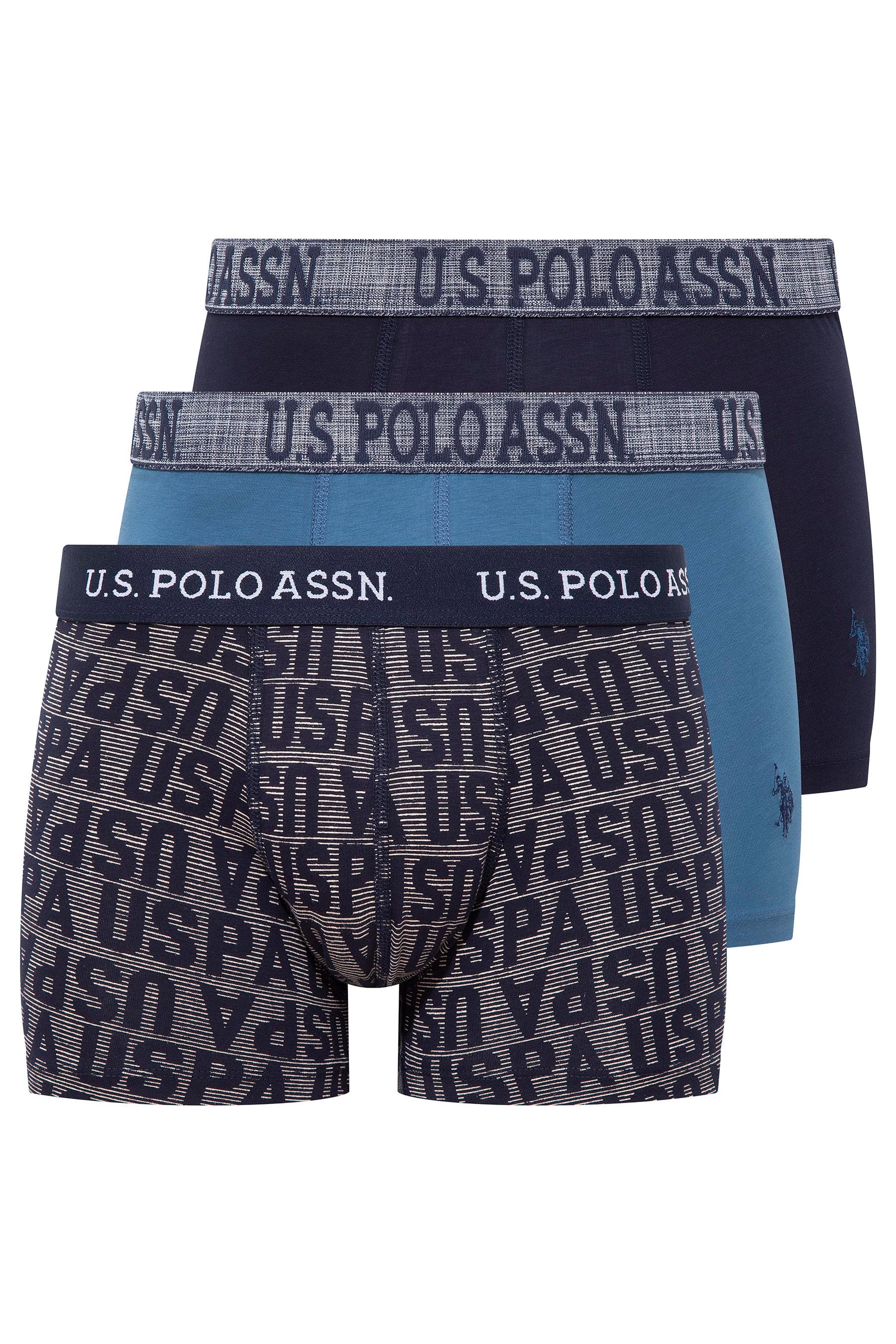 U.S. POLO ASSN. Erkek İndigo-Lacivert-Baskılı 3 lü Boxer  - US.01.80503 557