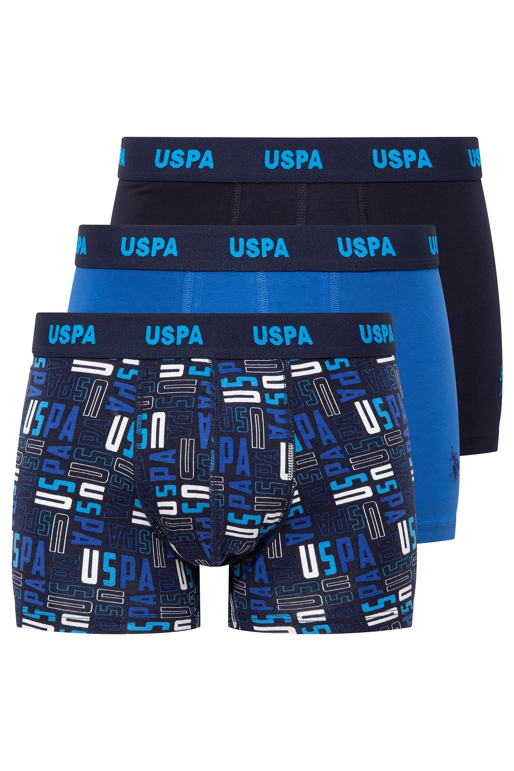 U.S. POLO ASSN. Erkek Lacivert-Saks-Baskılı 3 lü Boxer  - US.01.80509 555