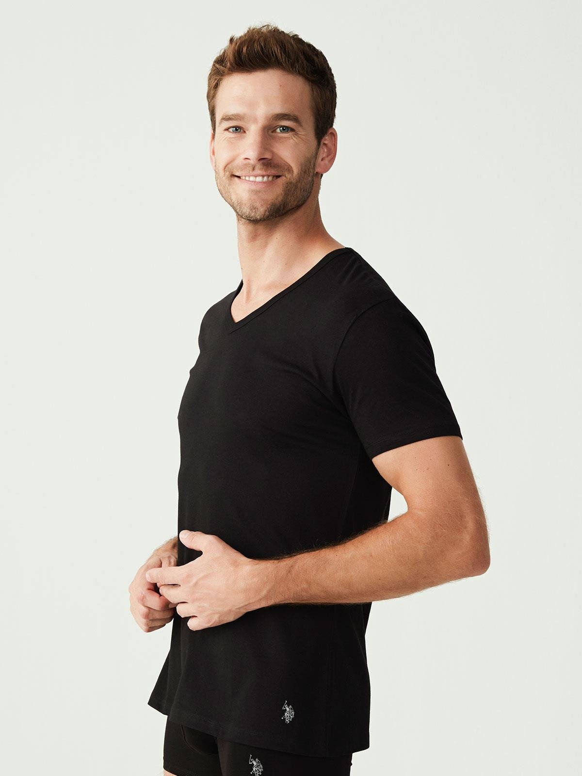 U.S. Polo Assn. Erkek Siyah 2 li V Yaka T-shırt  - US.01.90001 140