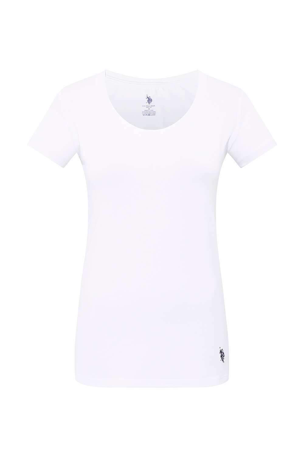 U.S. Polo Assn. Kadın Beyaz Derin Yuvarlak Yaka T-Shirt - US.B1.66003 120