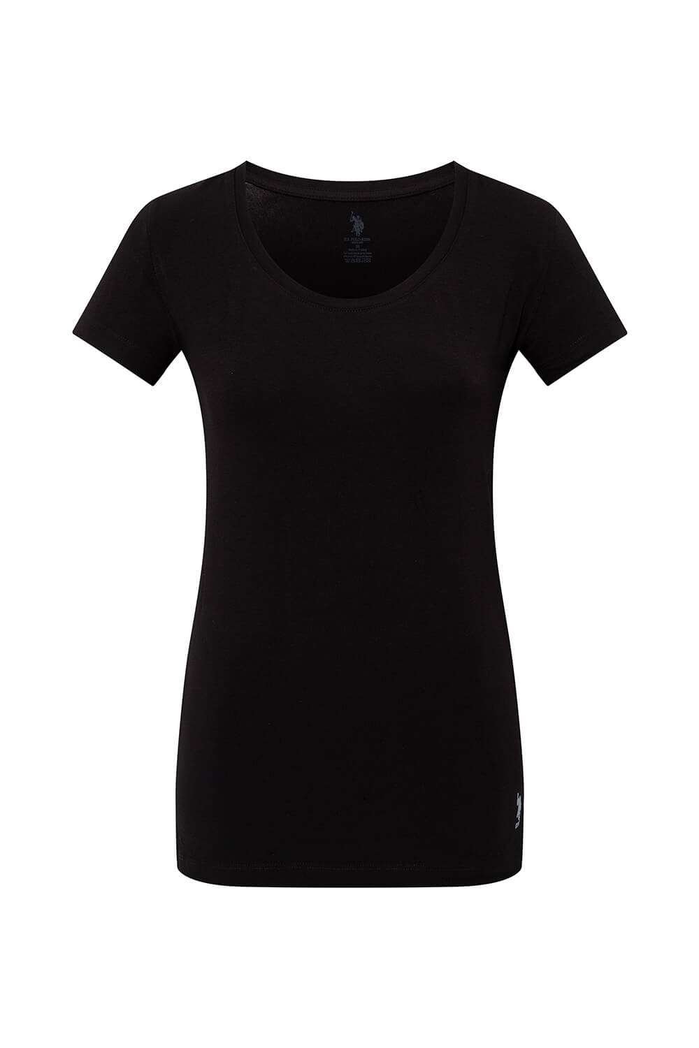 U.S. Polo Assn. Kadın Siyah Derin Yuvarlak Yaka T-Shirt - US.B1.66003 140