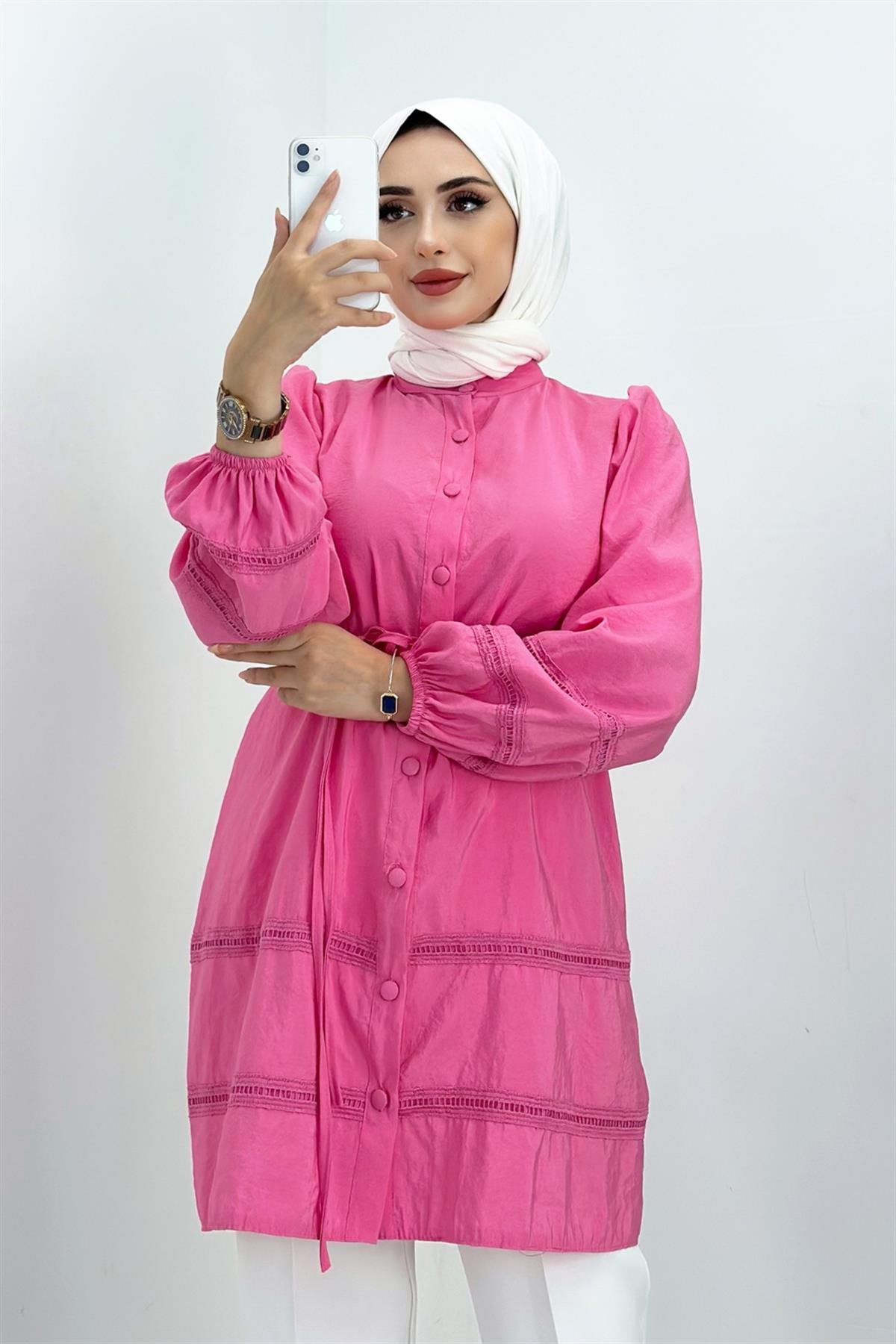 Dantelli Gömlek Fuşya