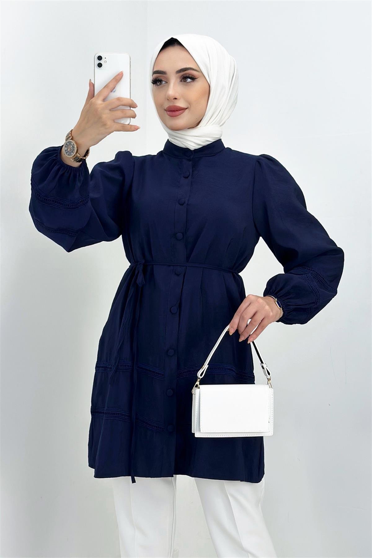 Dantelli Gömlek Lacivert