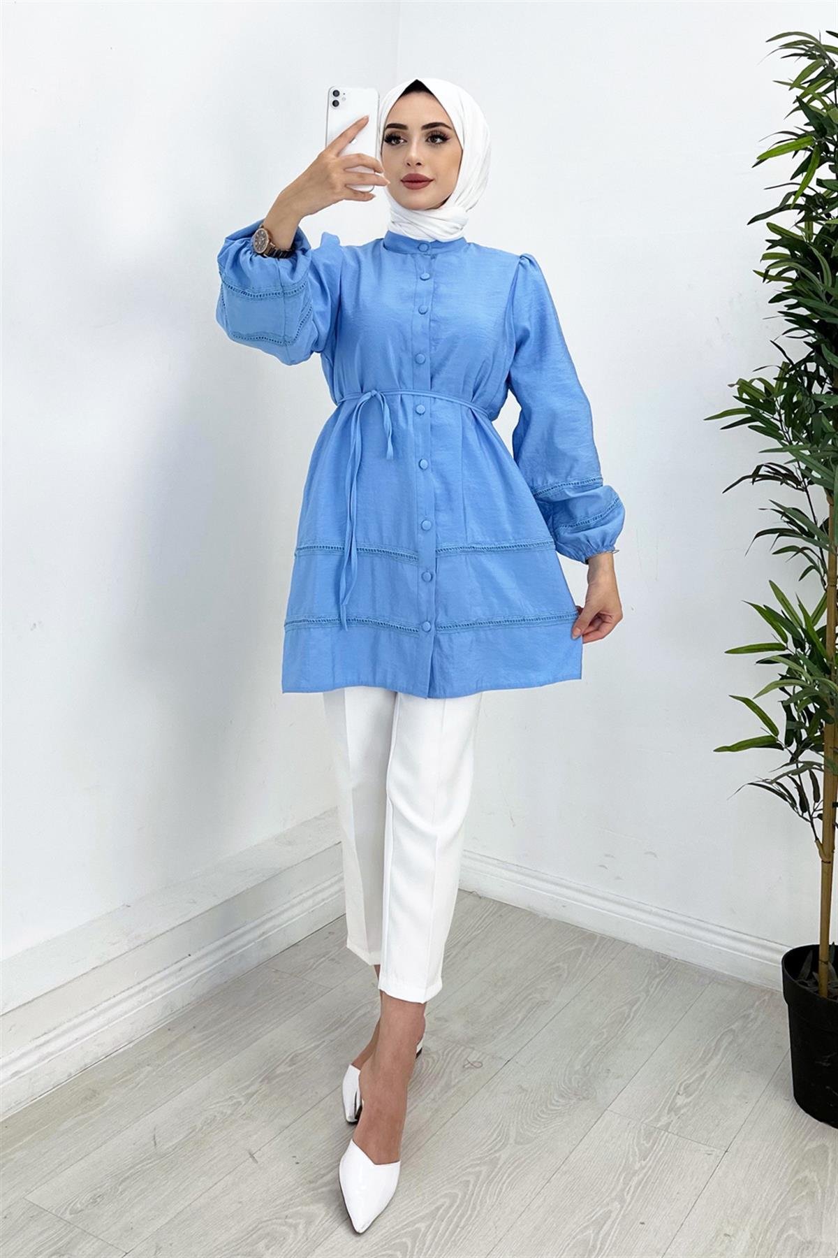 Dantelli Gömlek Mavi