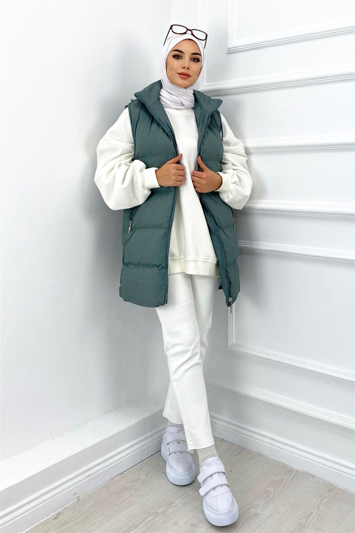 Fermuarlı Şişme Yelek Mint Yeşili