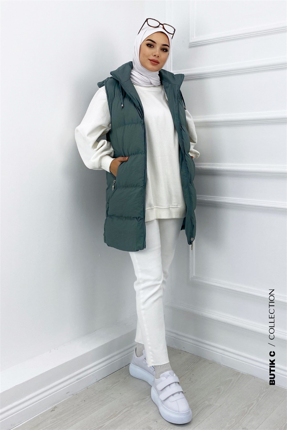 Fermuarlı Şişme Yelek Mint Yeşili