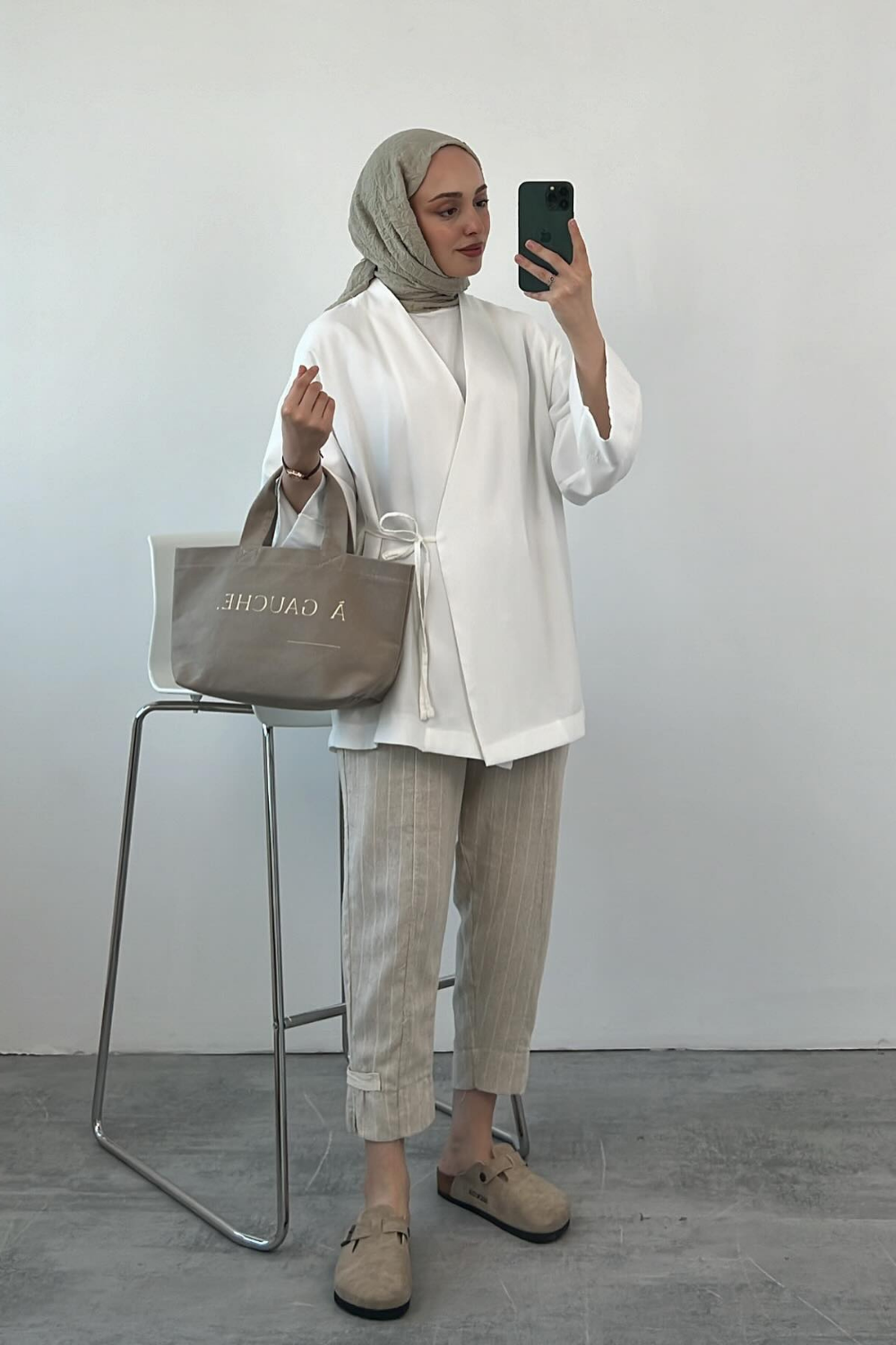 Gabardin Bağlamalı Ceket Beyaz