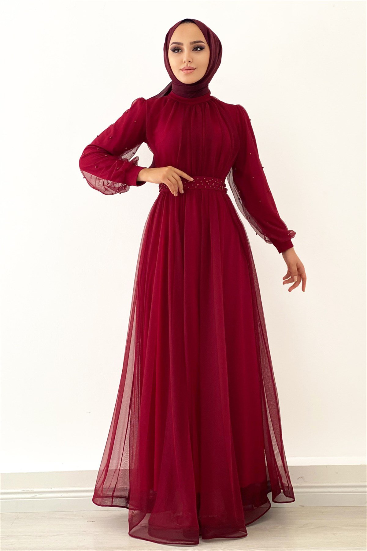 İnci Detay Abiye-Bordo