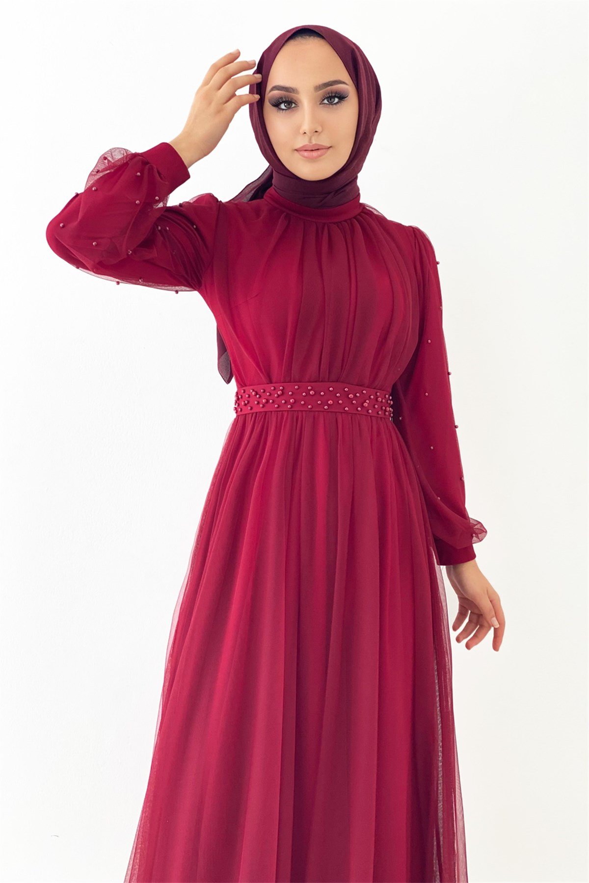 İnci Detay Abiye-Bordo
