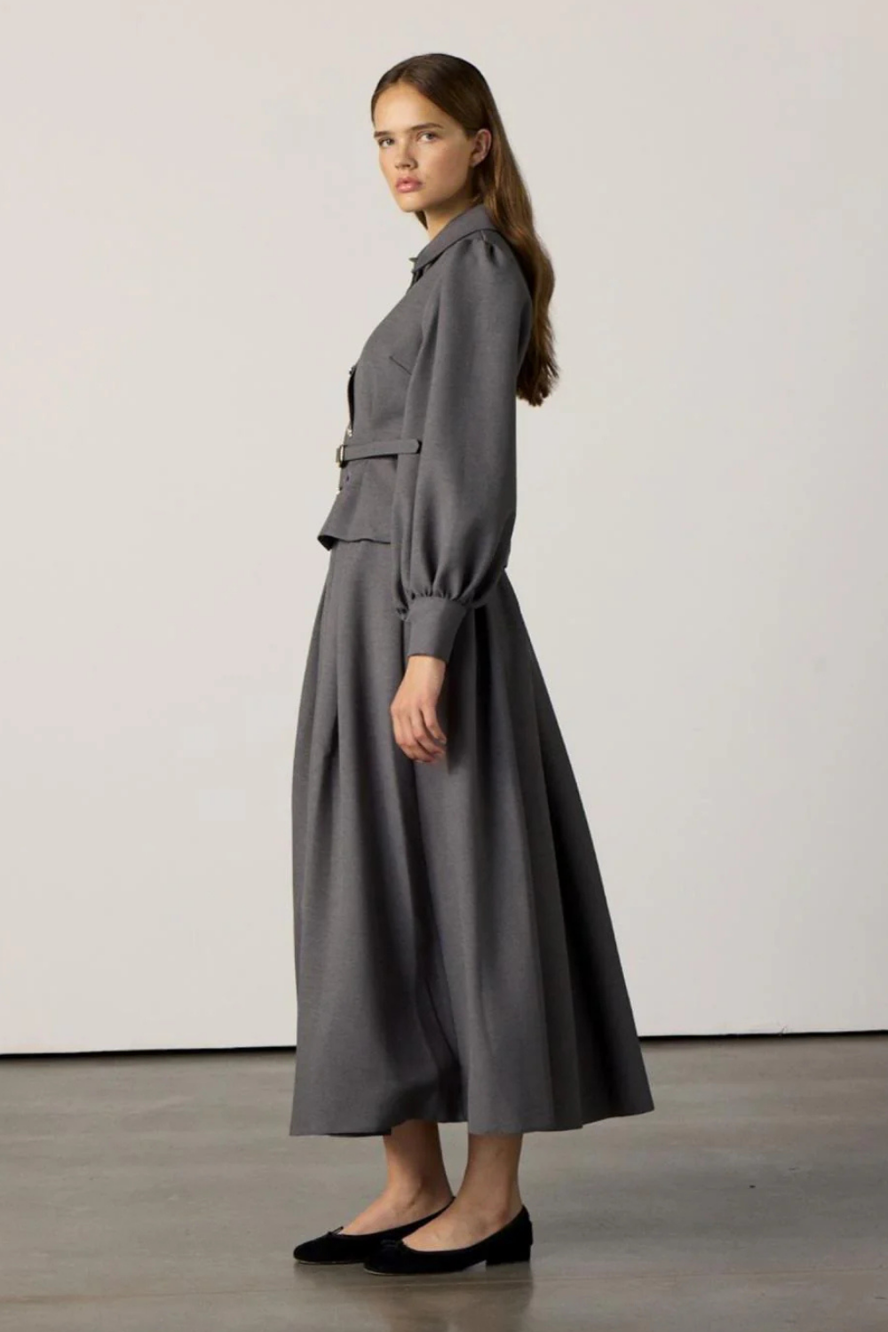 Kemerli Etekli Takım Gri