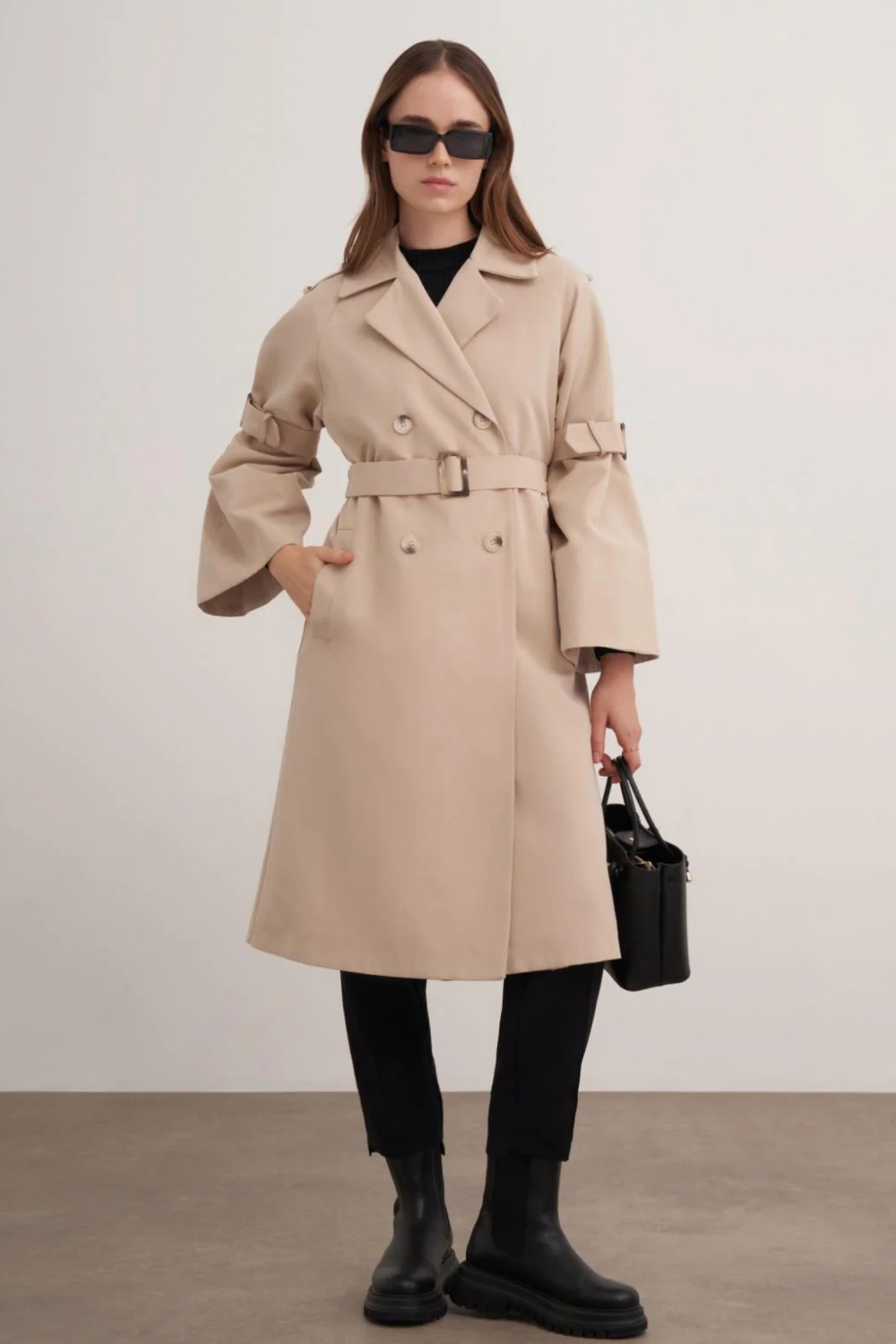 Kol Kemerli Trençkot Bej