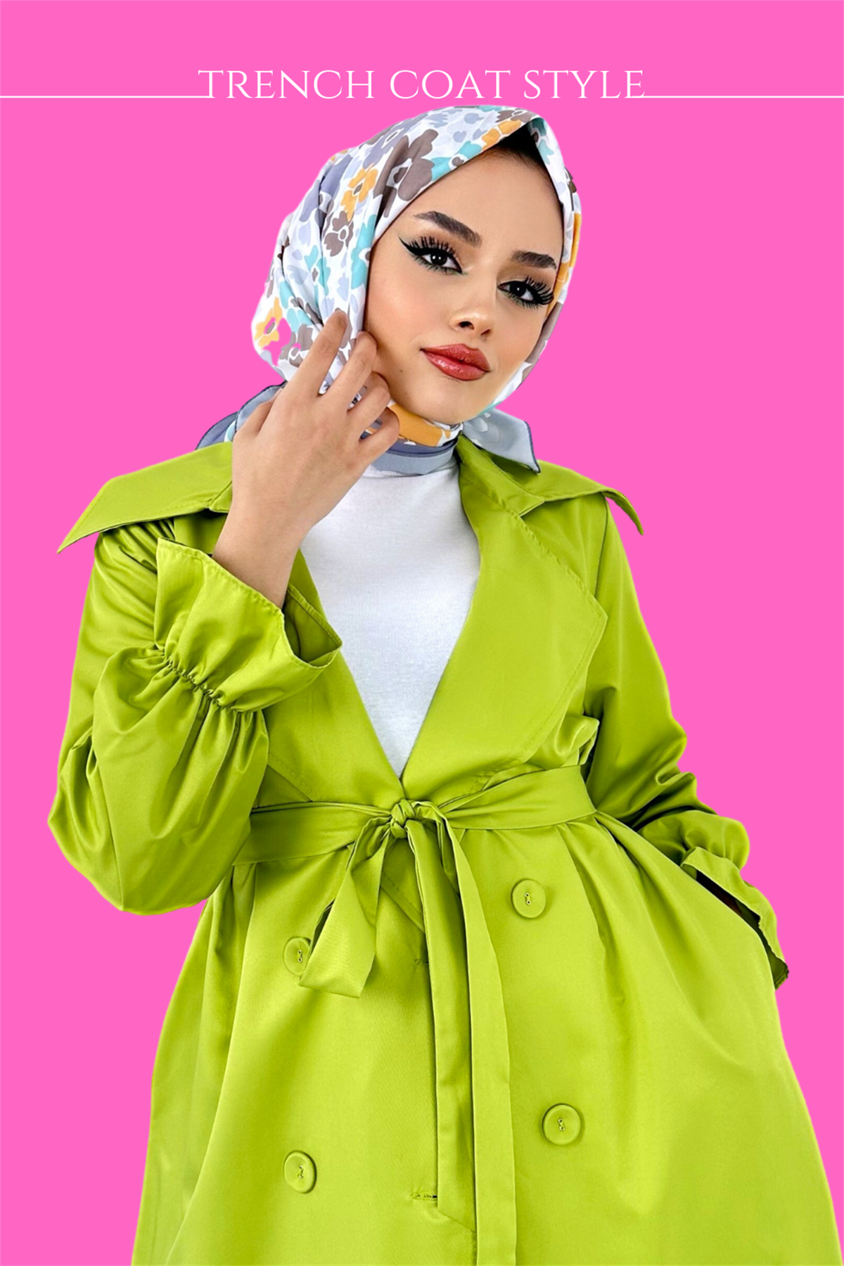 Kuşaklı Trençkot Fıstık Yeşili