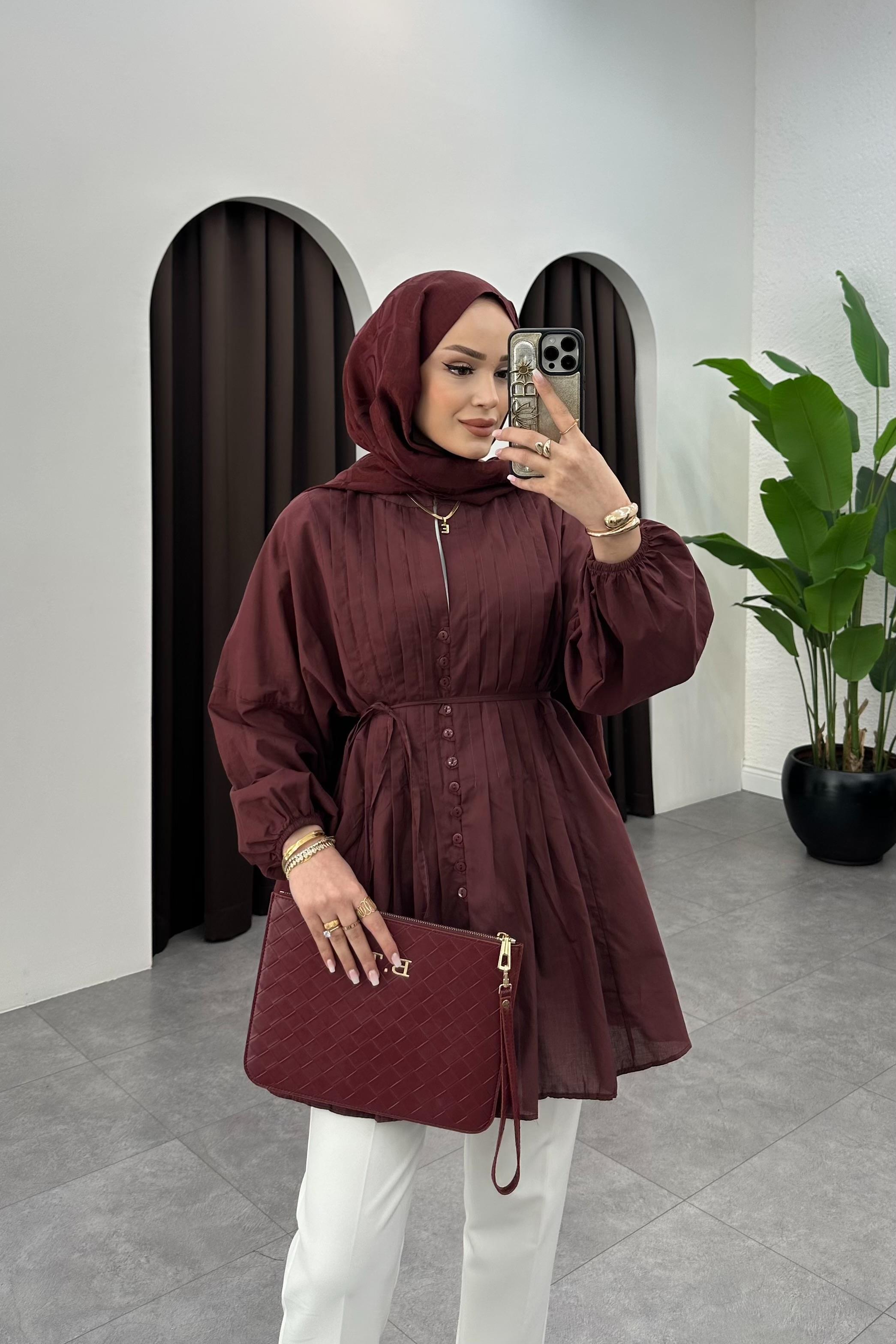 Nervür Detaylı Gömlek Bordo