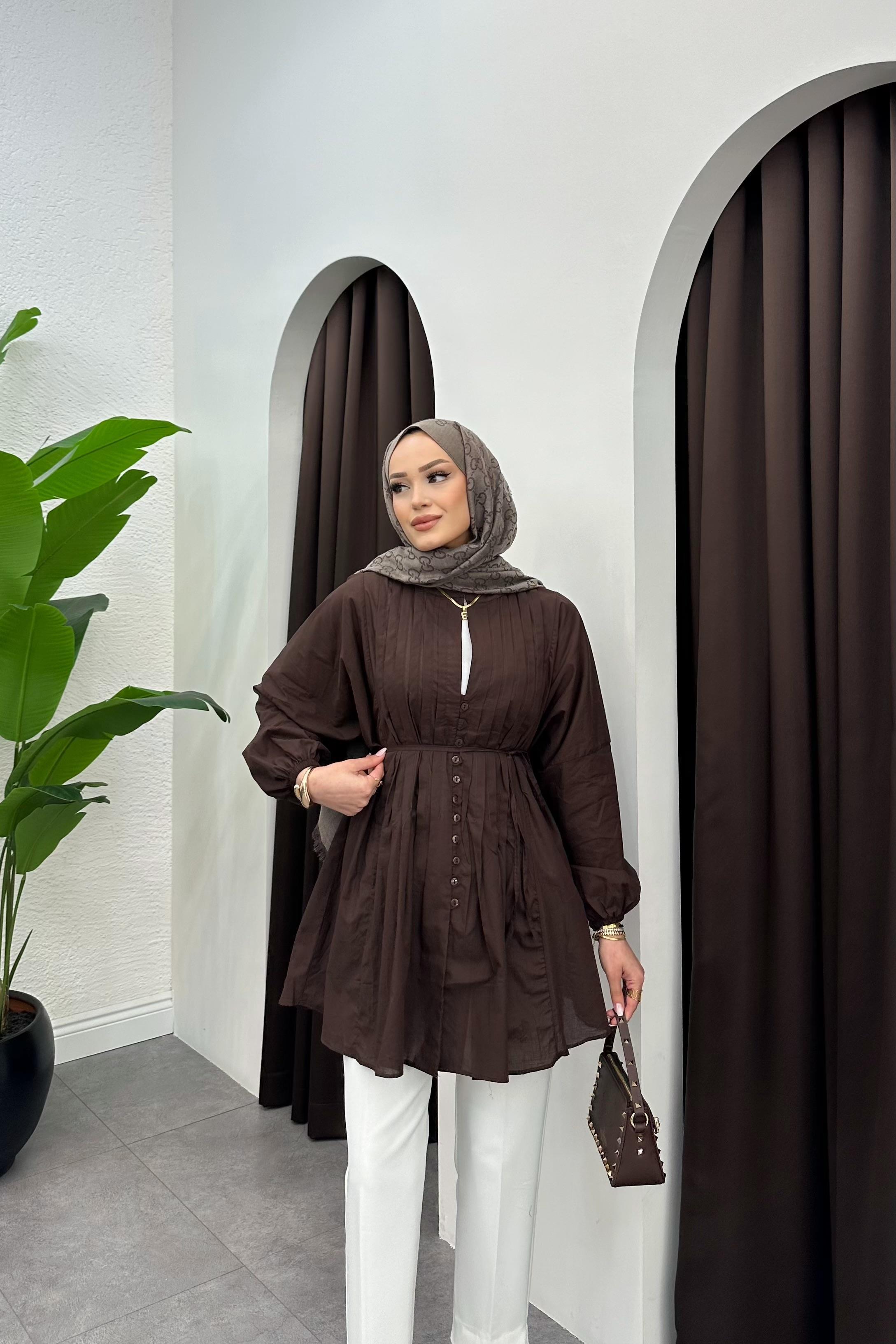 Nervür Detaylı Gömlek Kahverengi