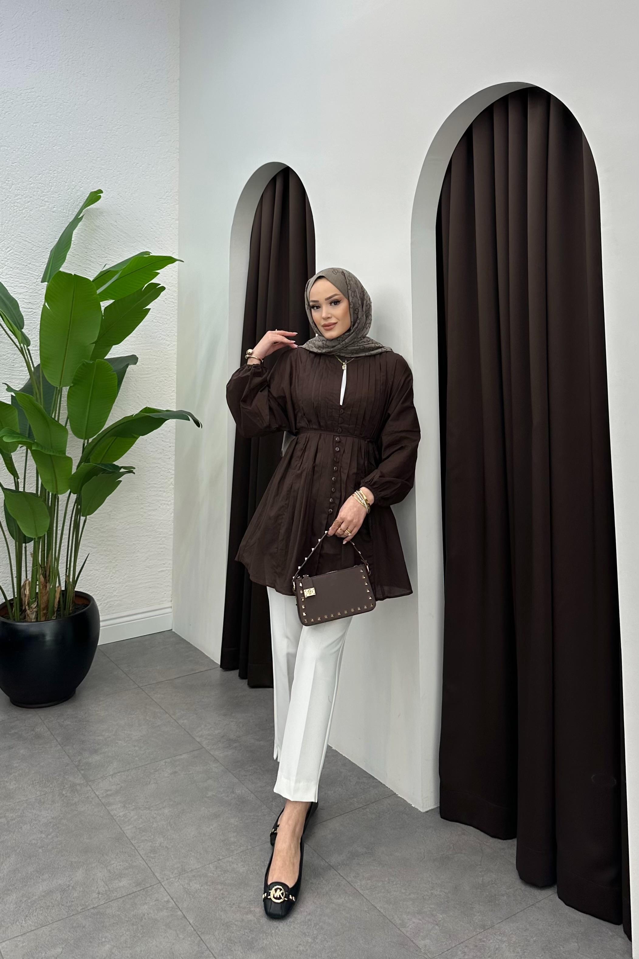 Nervür Detaylı Gömlek Kahverengi