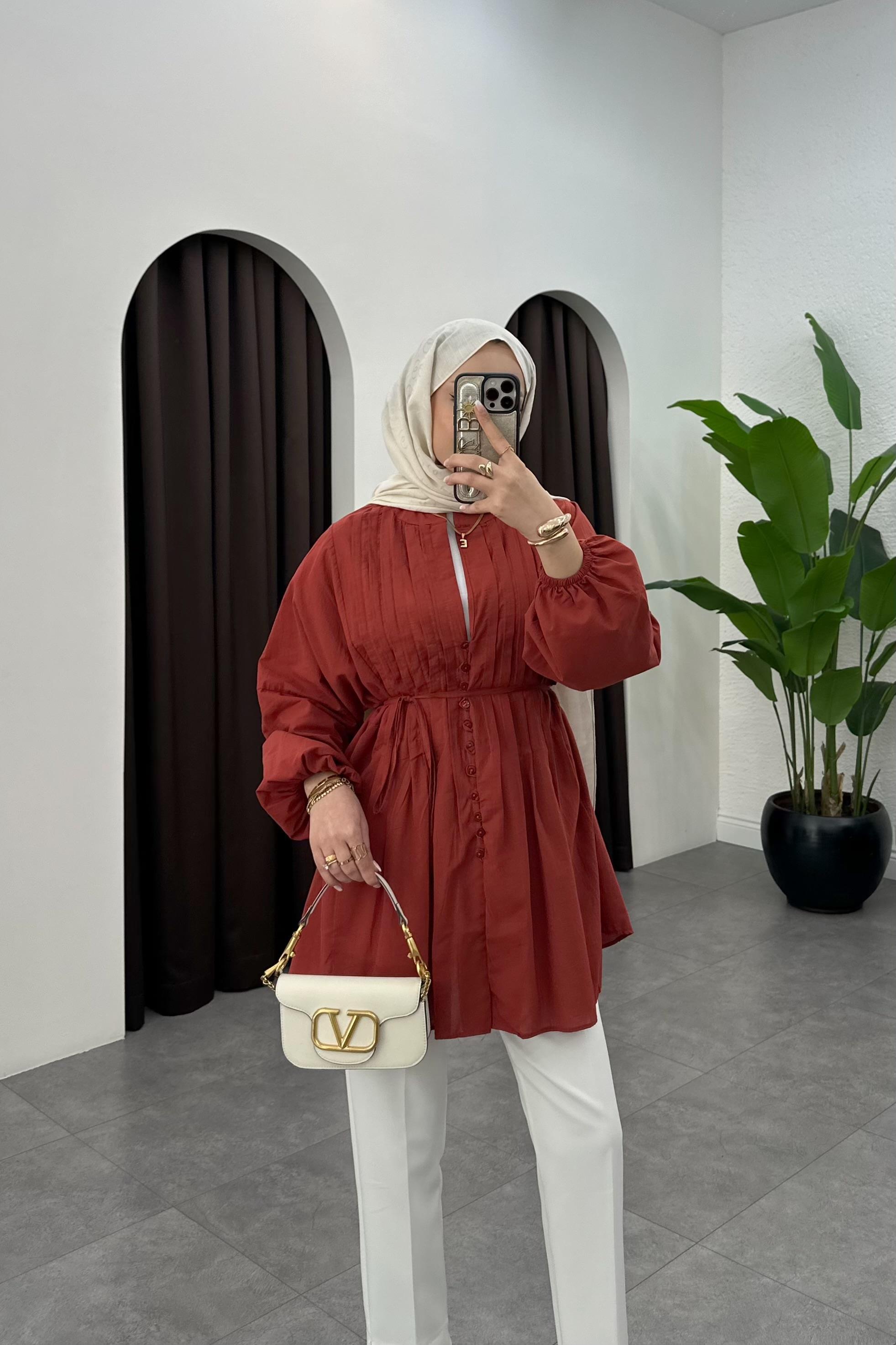 Nervür Detaylı Gömlek Kiremit