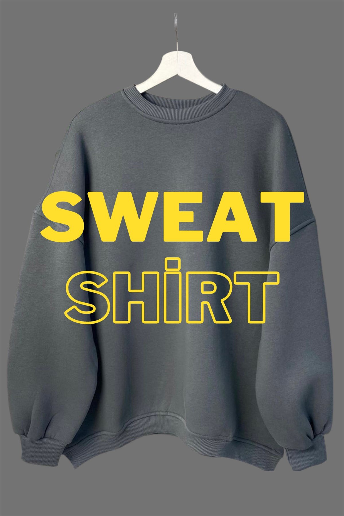 Oversize Bisiklet Yaka Sweat Füme