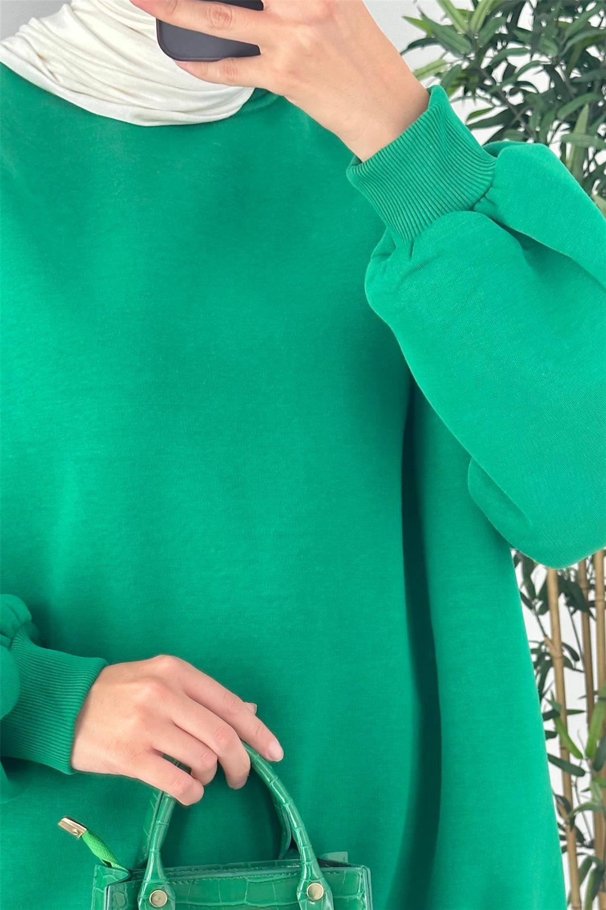 Oversize Bisiklet Yaka Sweat Zümrüt Yeşili