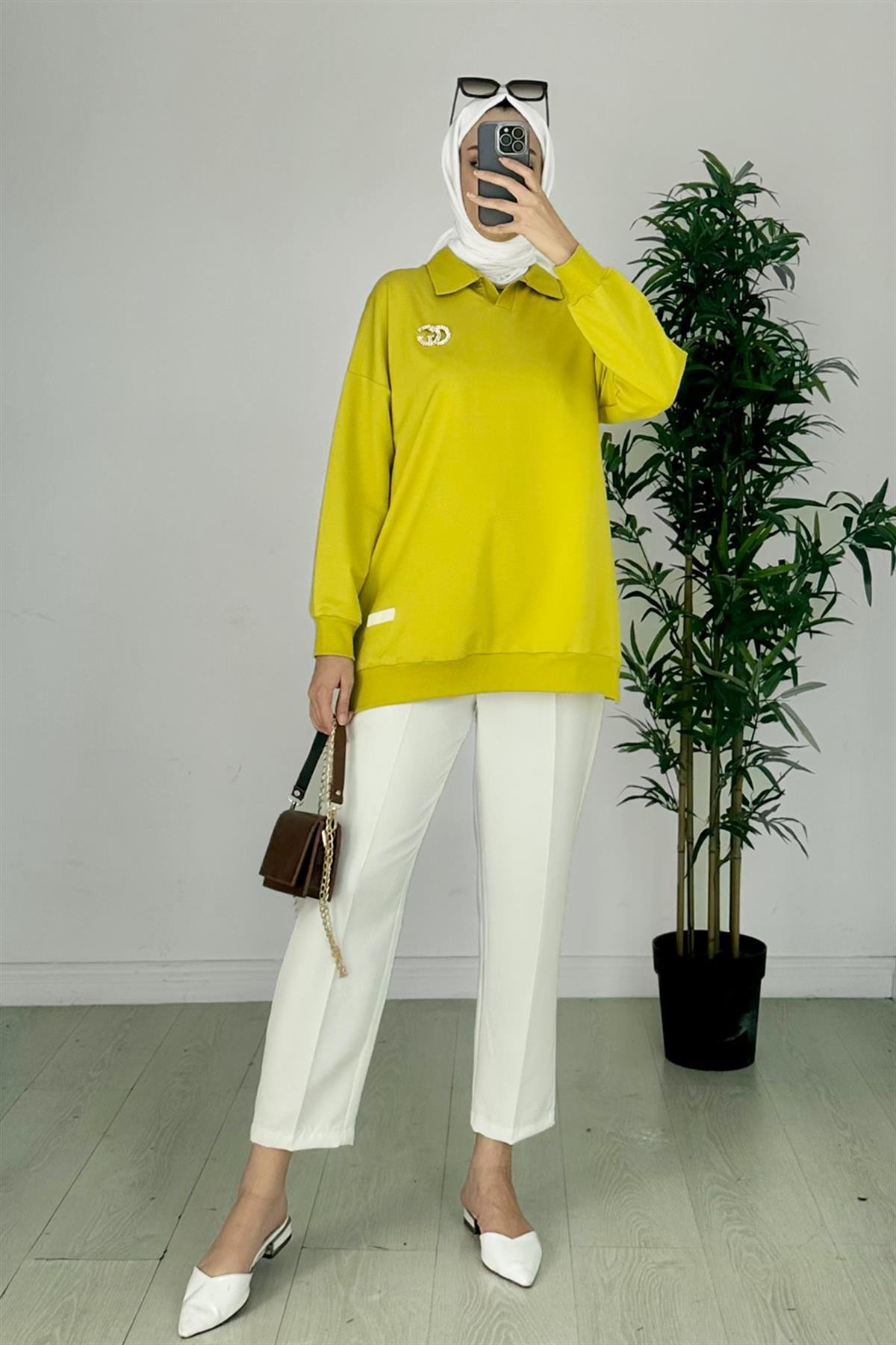 Polo Yaka Sweatshirt Sarı
