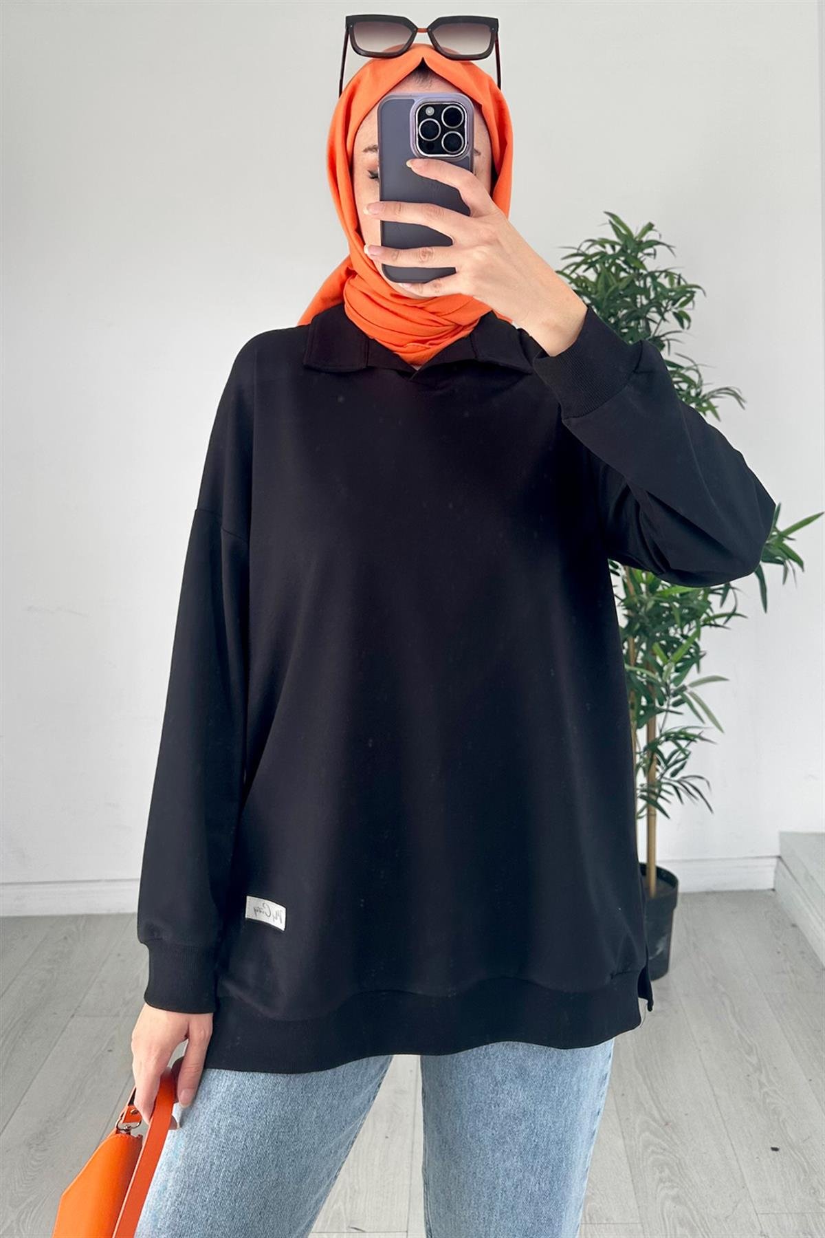 Polo Yaka Sweatshirt Siyah