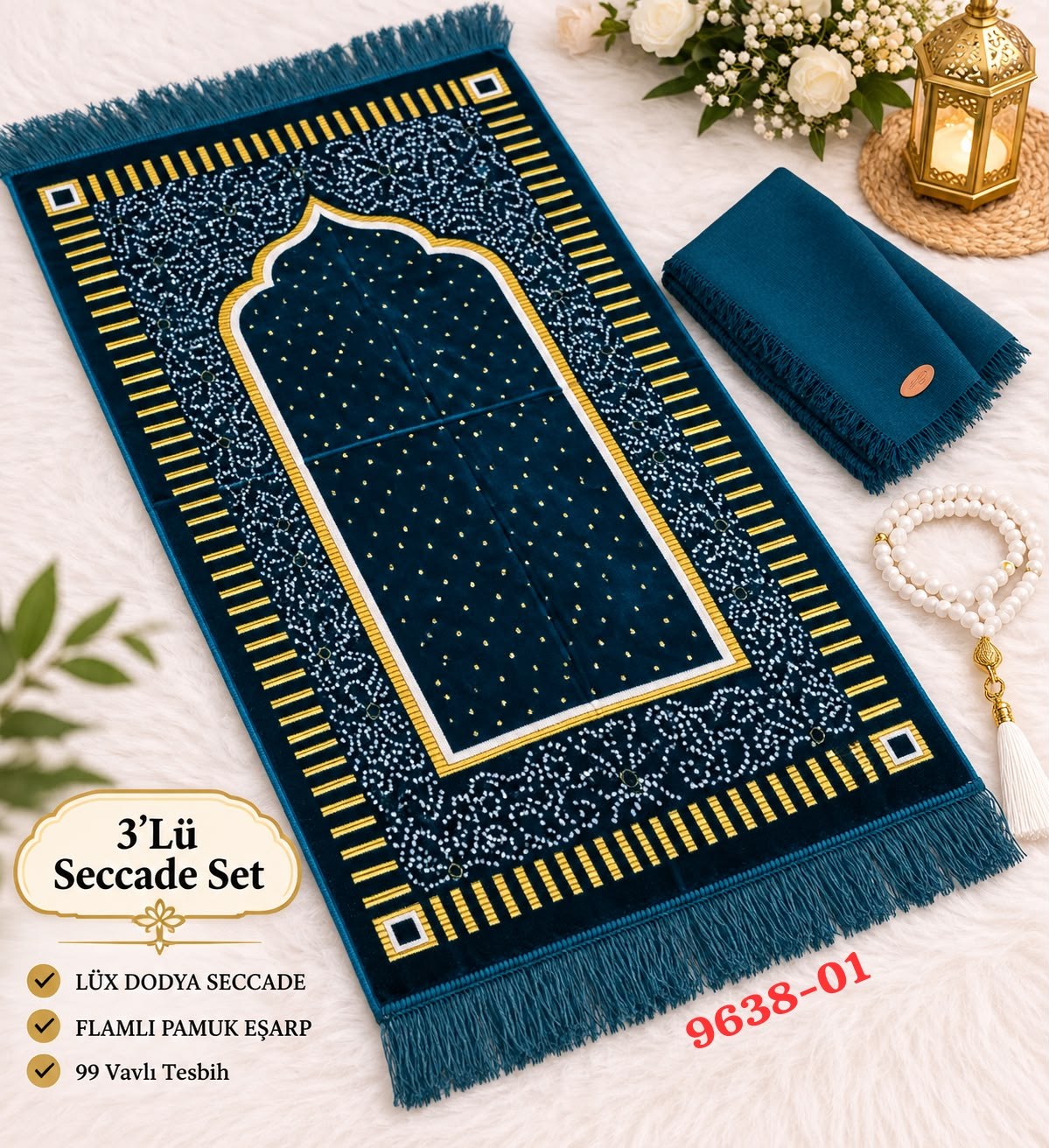 Kaliteli Seccade Tesbih Eşarp Set