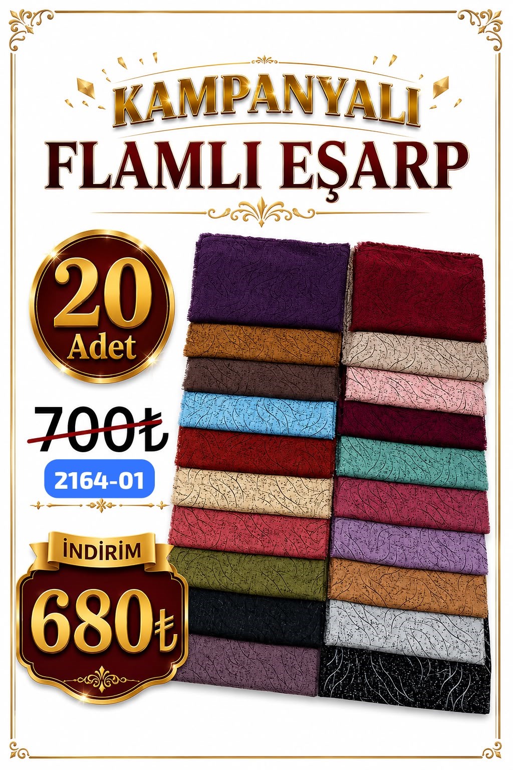 Kampanyalı Ekonomik Flamlı Eşarp Set