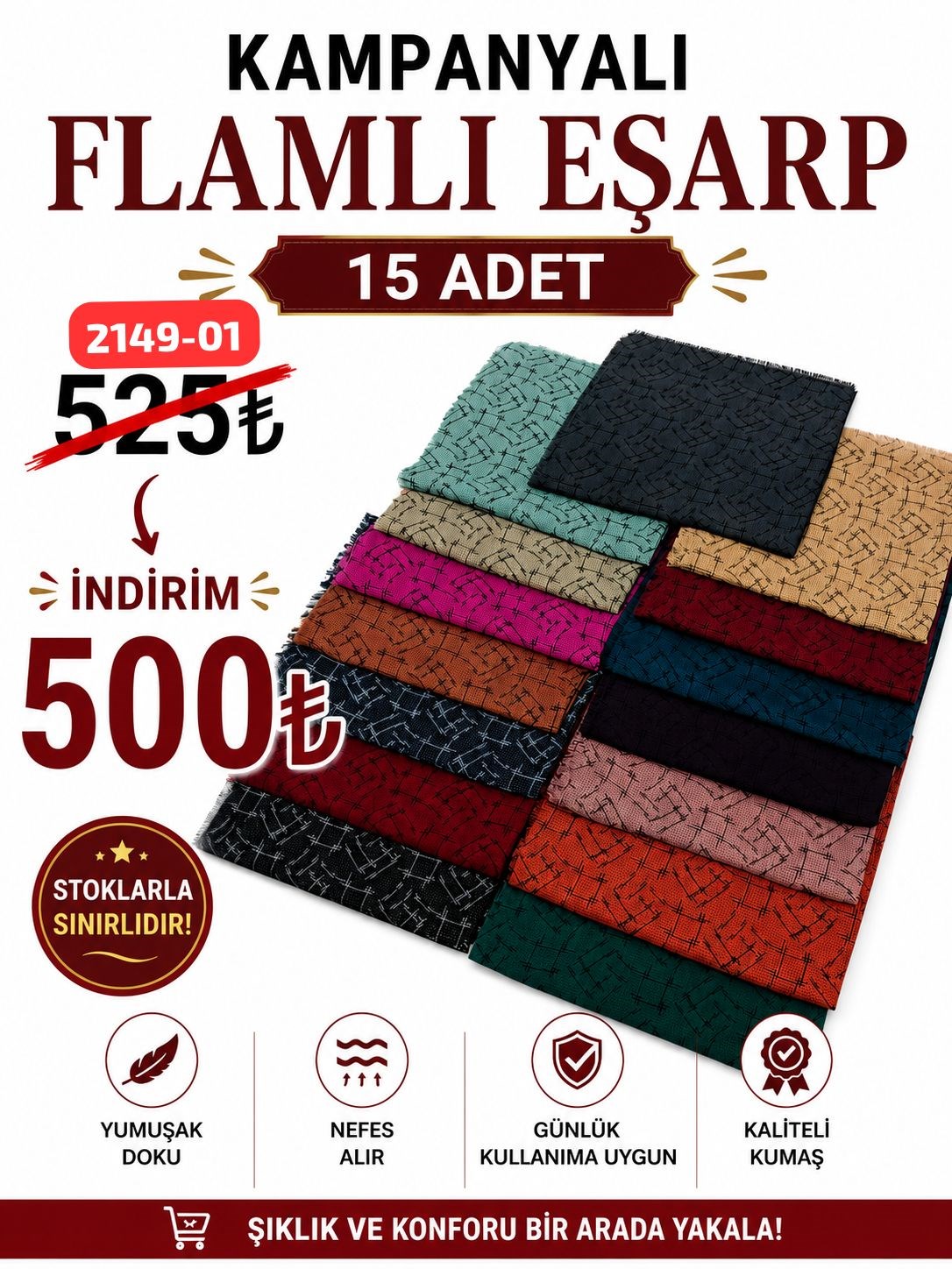 Kampanyalı Flamlı Eşarp