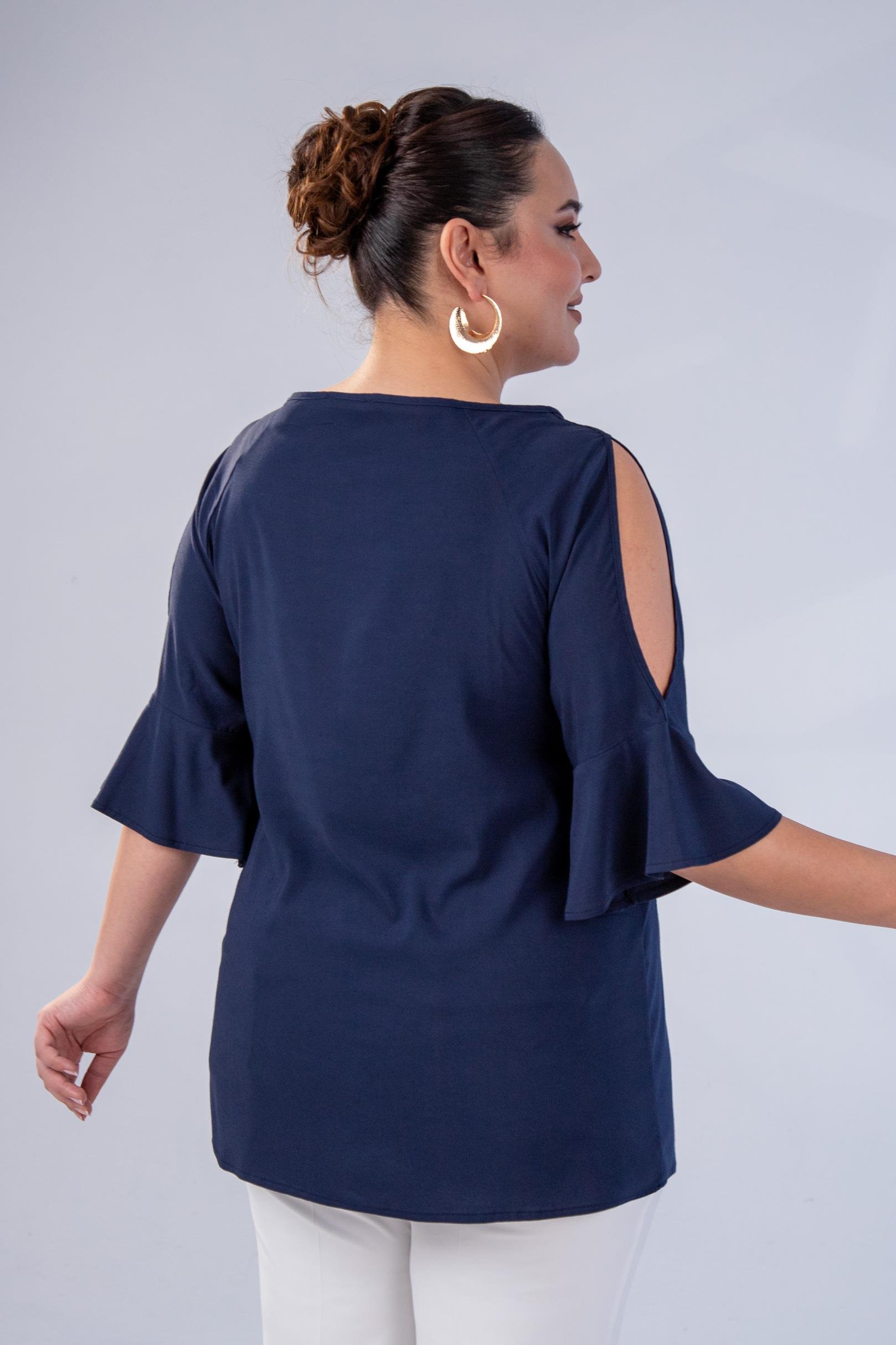 Büyük Beden 1111066 Kolu Volanlı Bluz Lacıvert