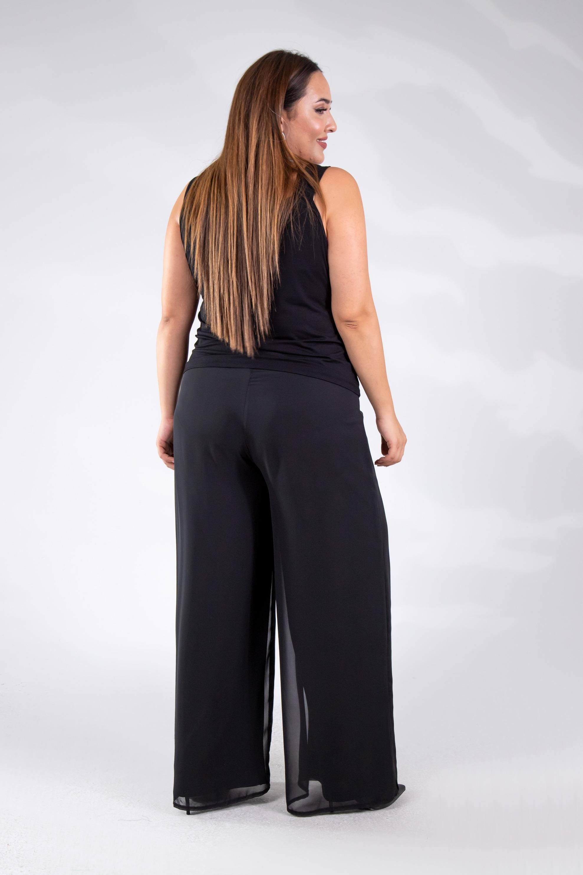 Büyük Beden 111398 Şifon Pantolon  Siyah