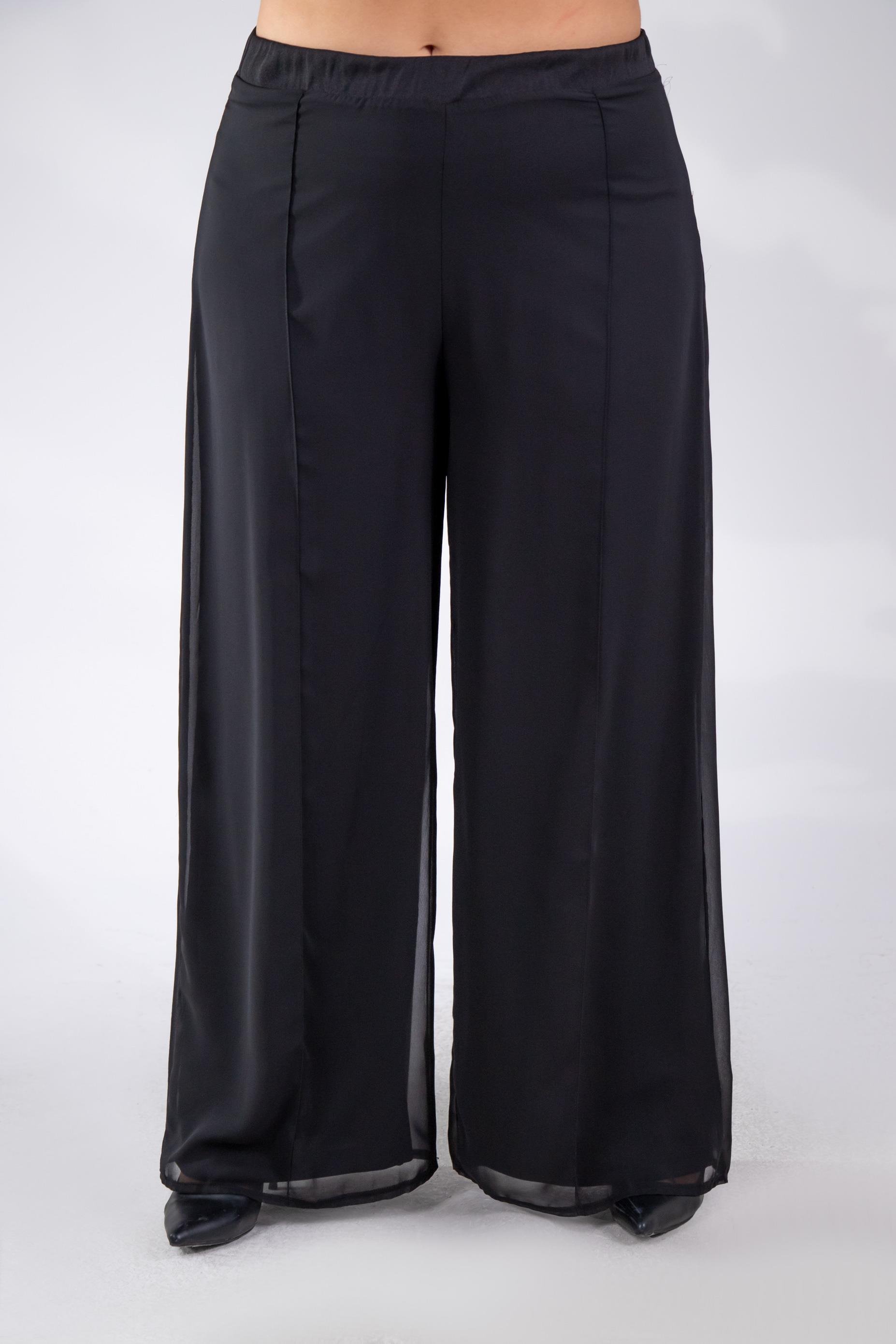 Büyük Beden 111398 Şifon Pantolon  Siyah