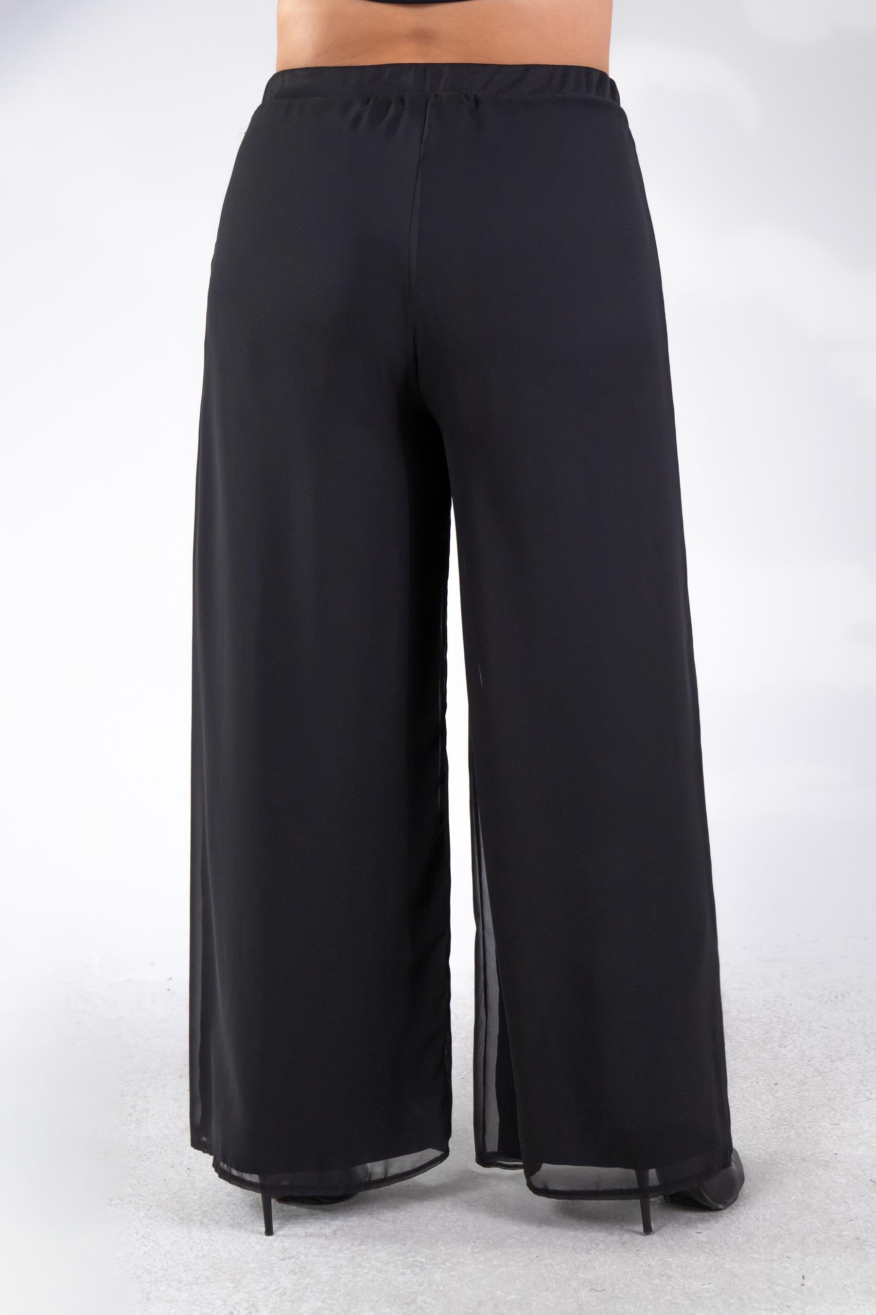 Büyük Beden 111398 Şifon Pantolon  Siyah