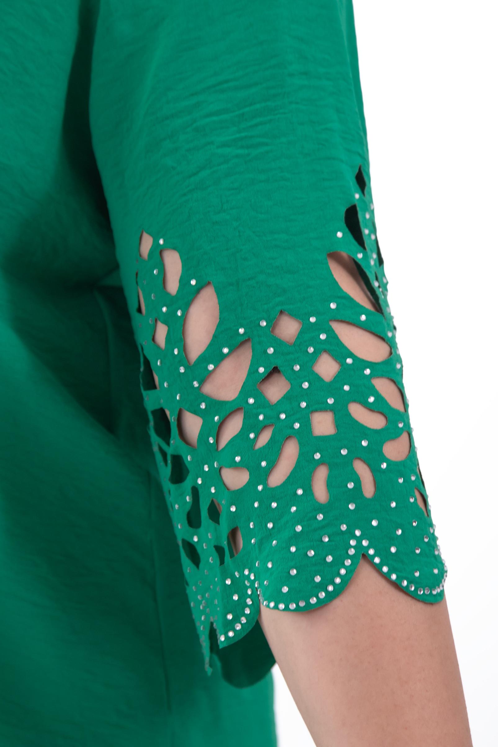 Büyük Beden 111960 Kolu Taş İşlemeli  Bluz  Yeşil