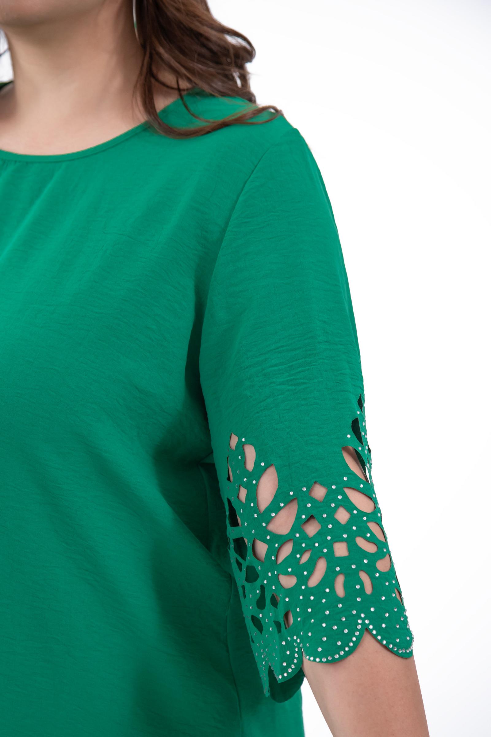 Büyük Beden 111960 Kolu Taş İşlemeli  Bluz  Yeşil